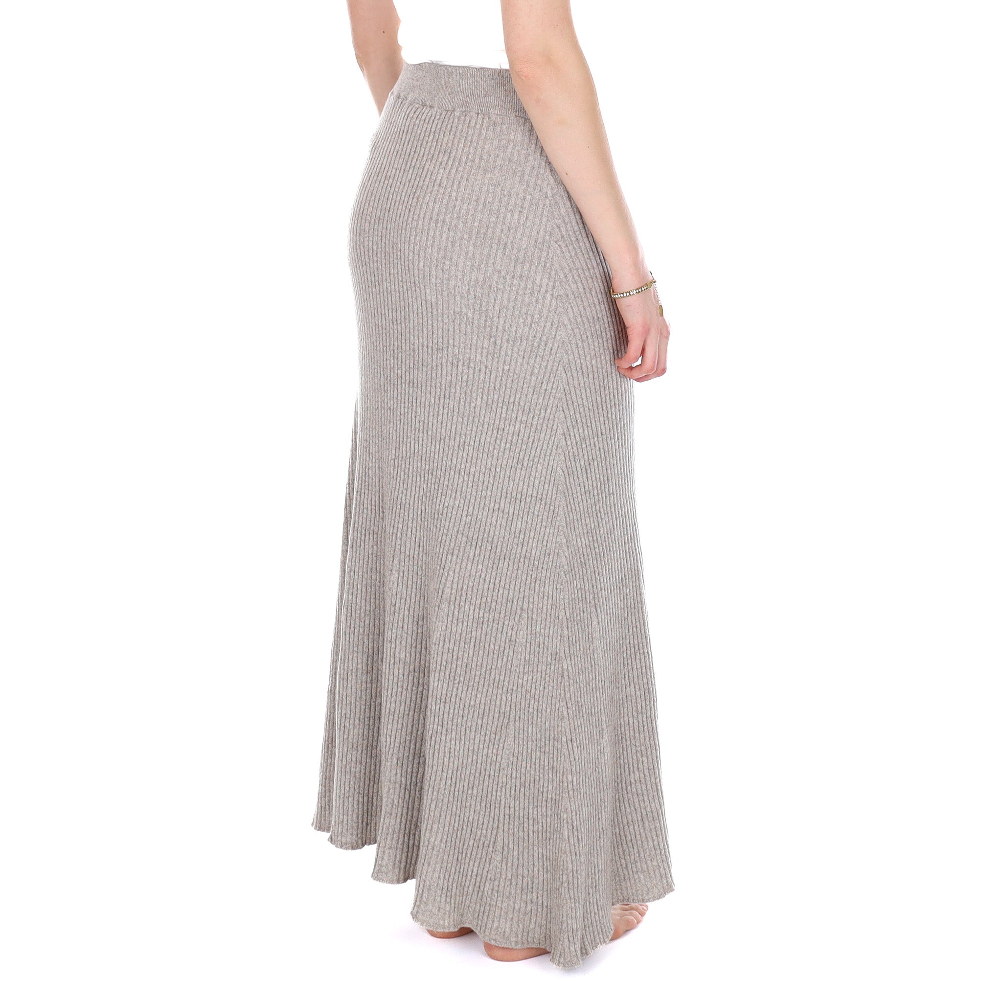 Brand New Scottish Fawn Marl Rib Cashmere Long A Line Skirt Small