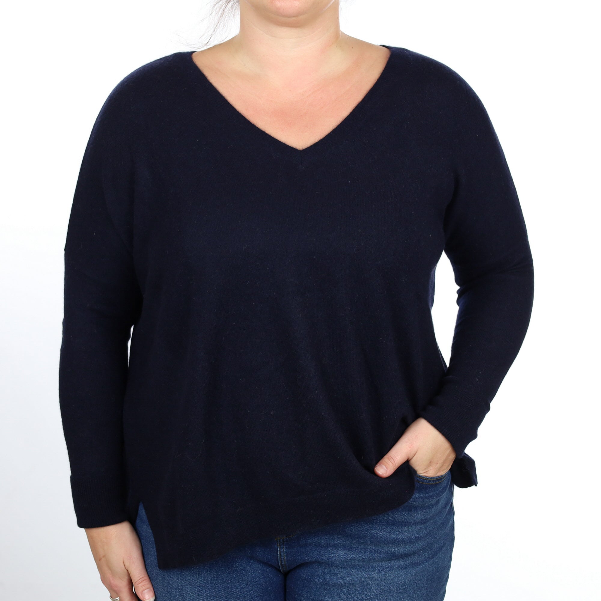 Vince Dark Navy Cashmere Slouchy V Neck Jumper Large