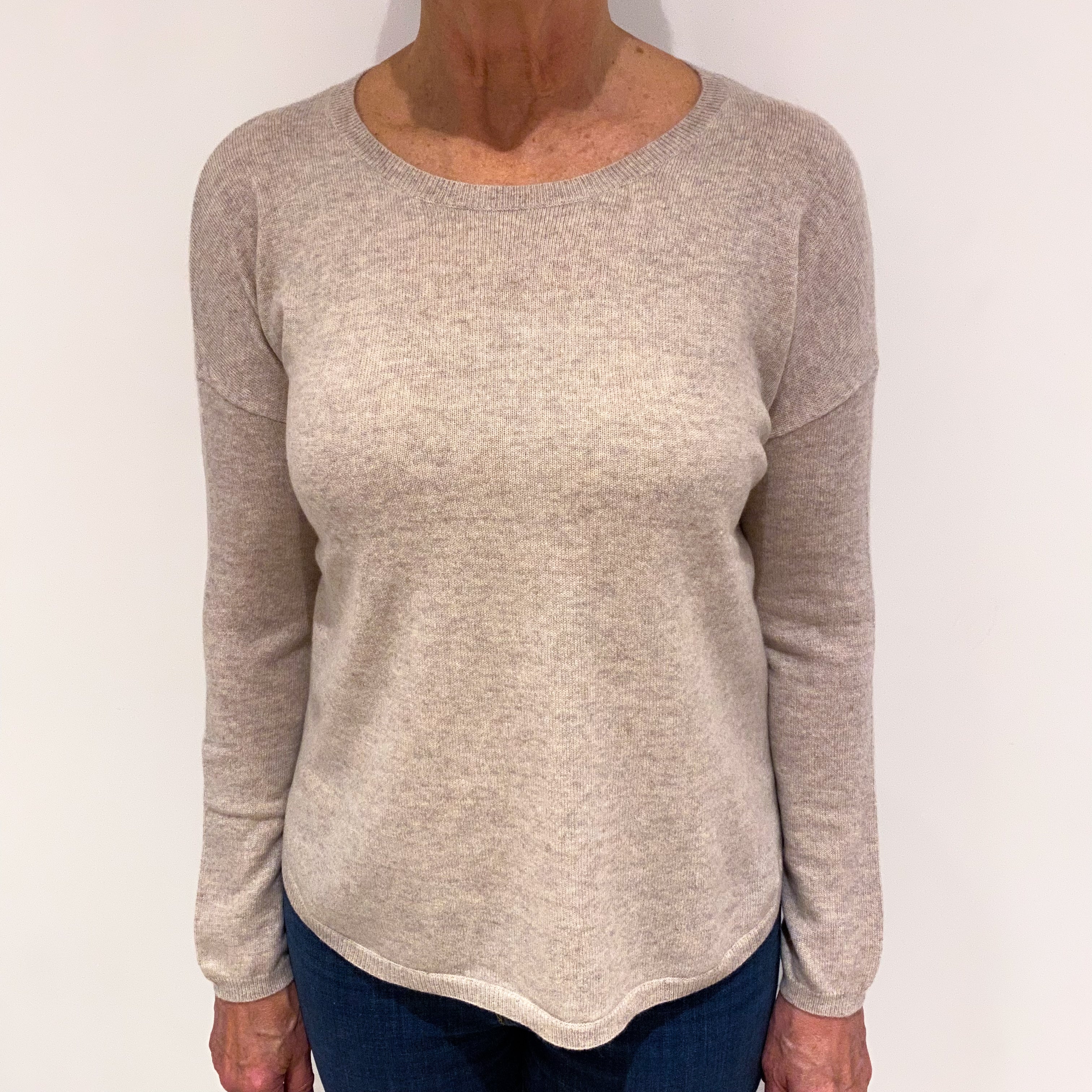 WYSE Fawn Beige Cashmere Crew Neck Slouchy Fit Jumper Medium