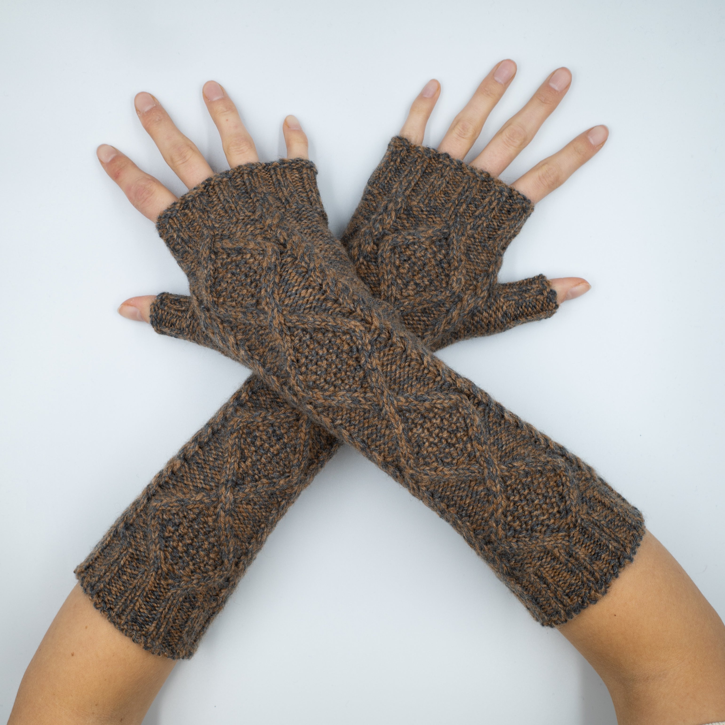 New Scottish Brown Marl Fingerless Gloves