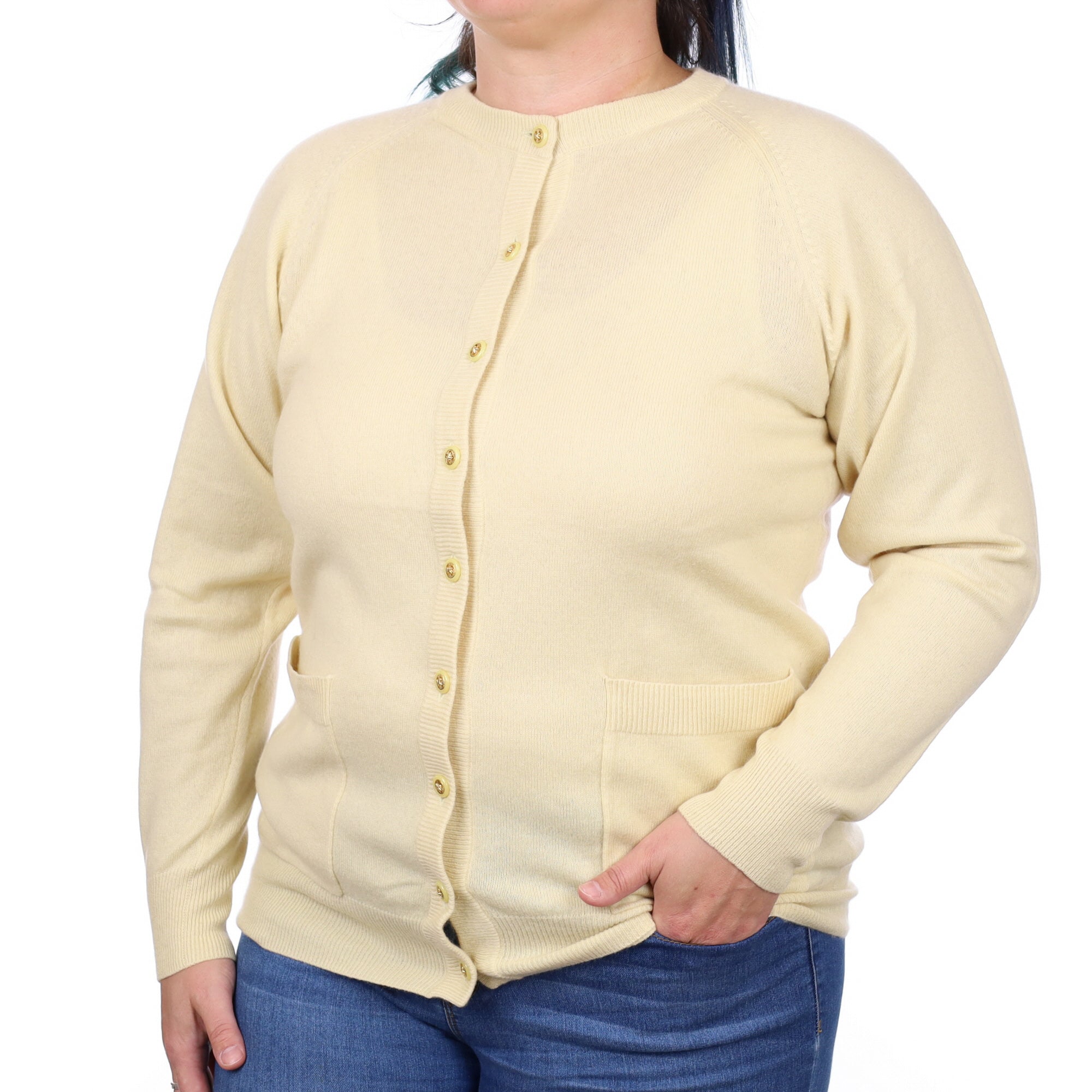 Primrose Yellow Cashmere Crew Neck Cardigan Large