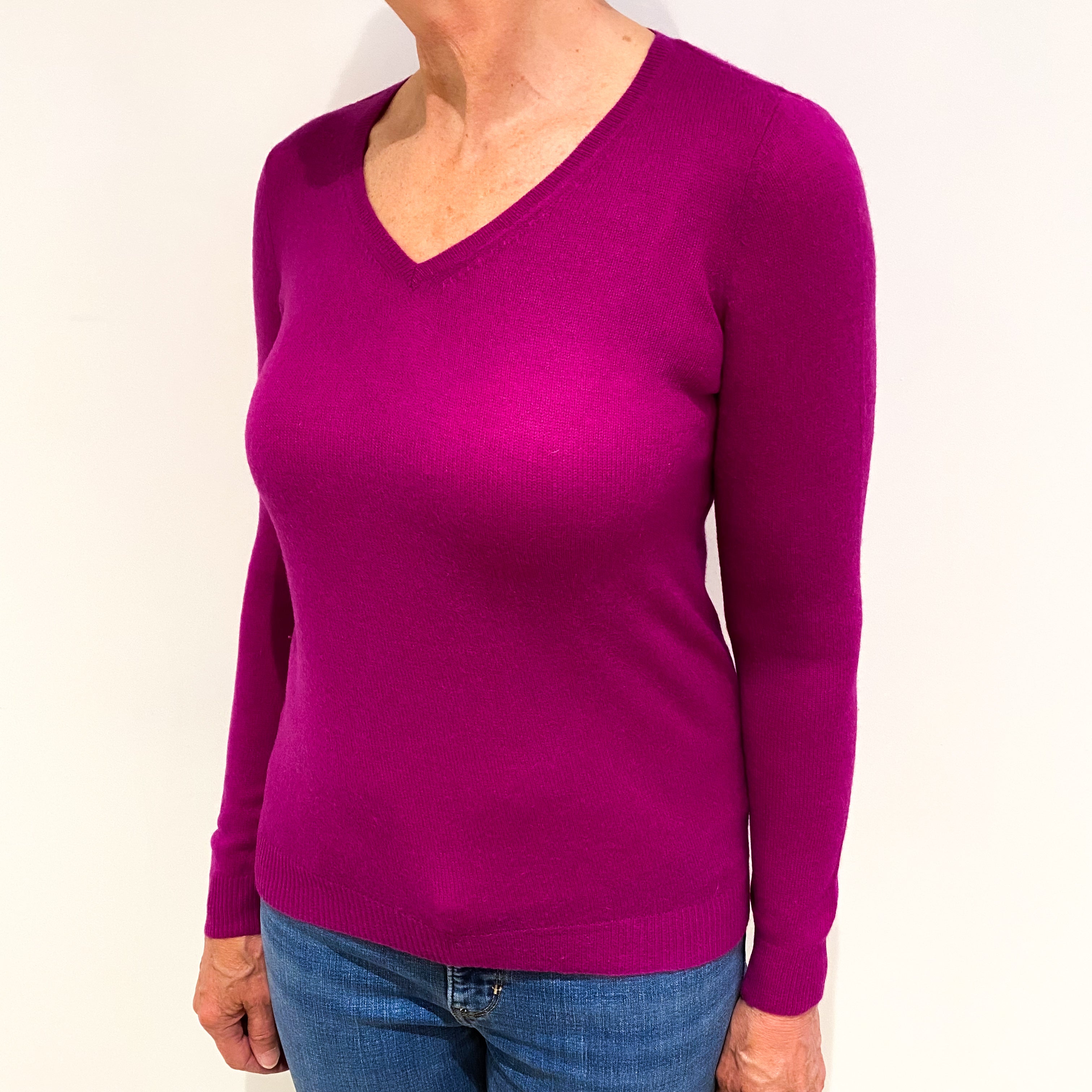 Magenta PinknCashmere V Neck Jumper Medium
