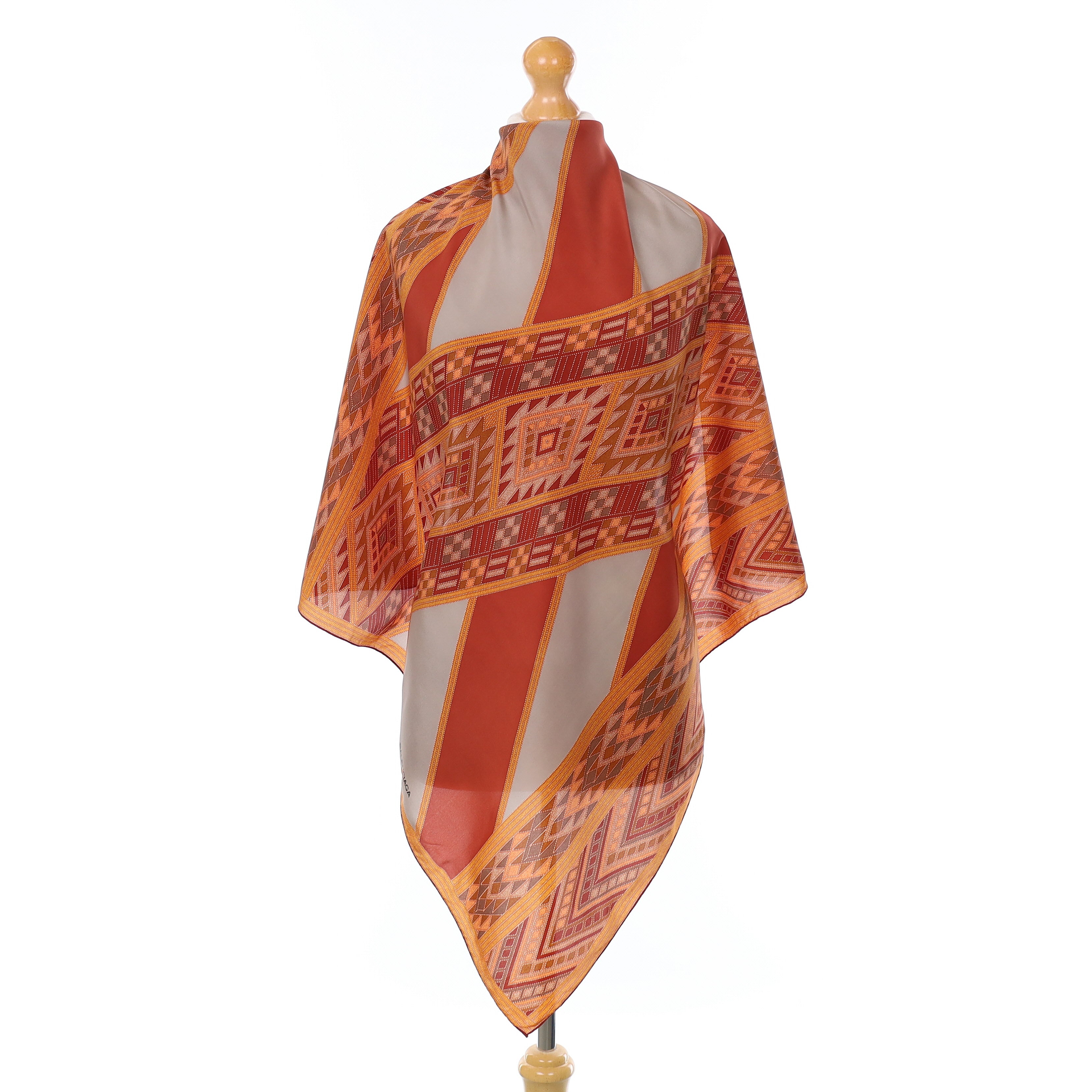 Balenciaga Red And Grey Geometric Vintage Silk Scarf