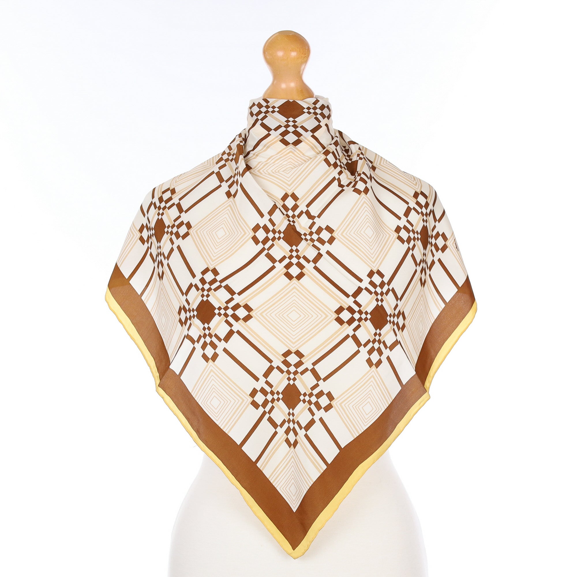 Brand New Jammers & Leufgen Brown Geometric Silk Scarf