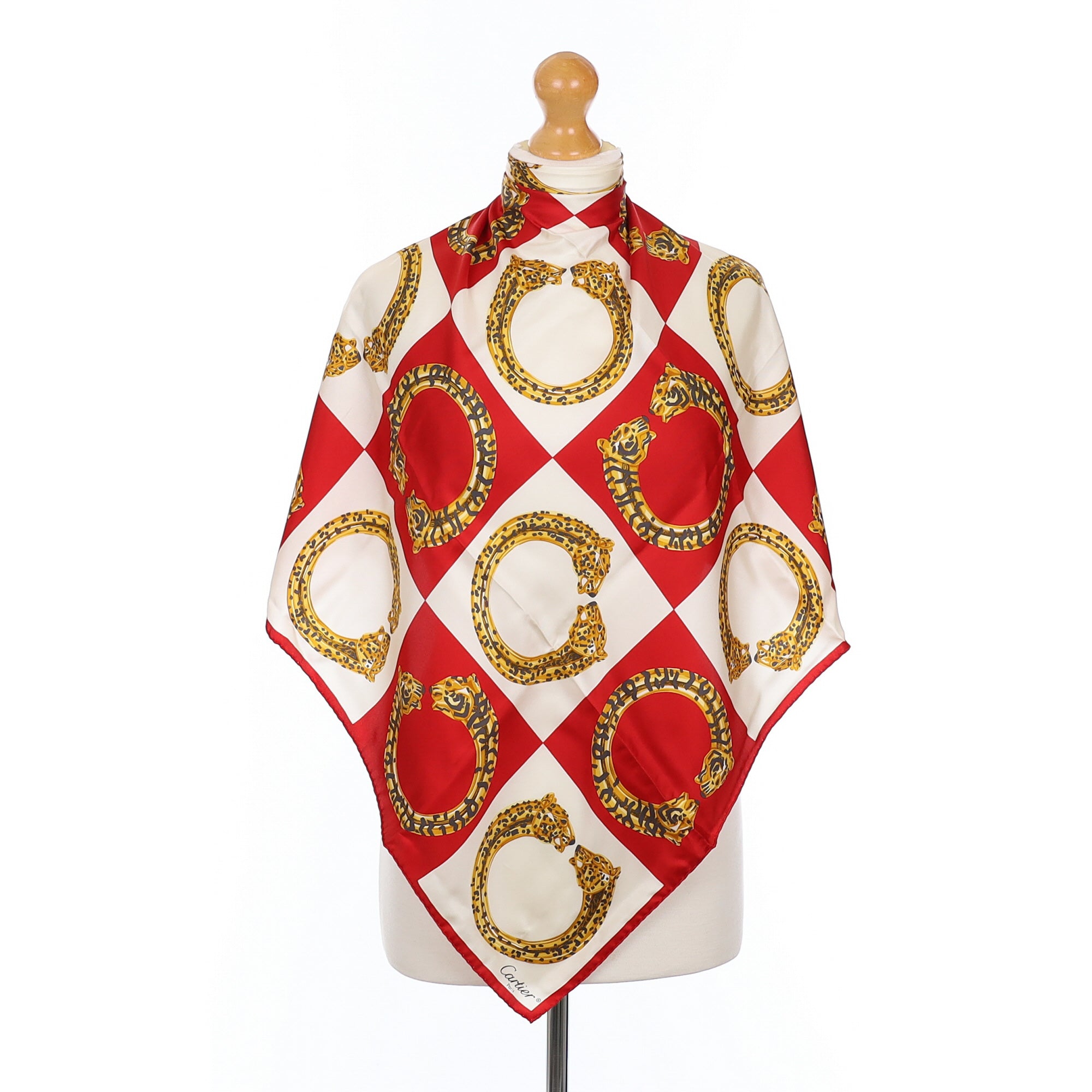Brand New Boxed Cartier Red and White Silk Scarf
