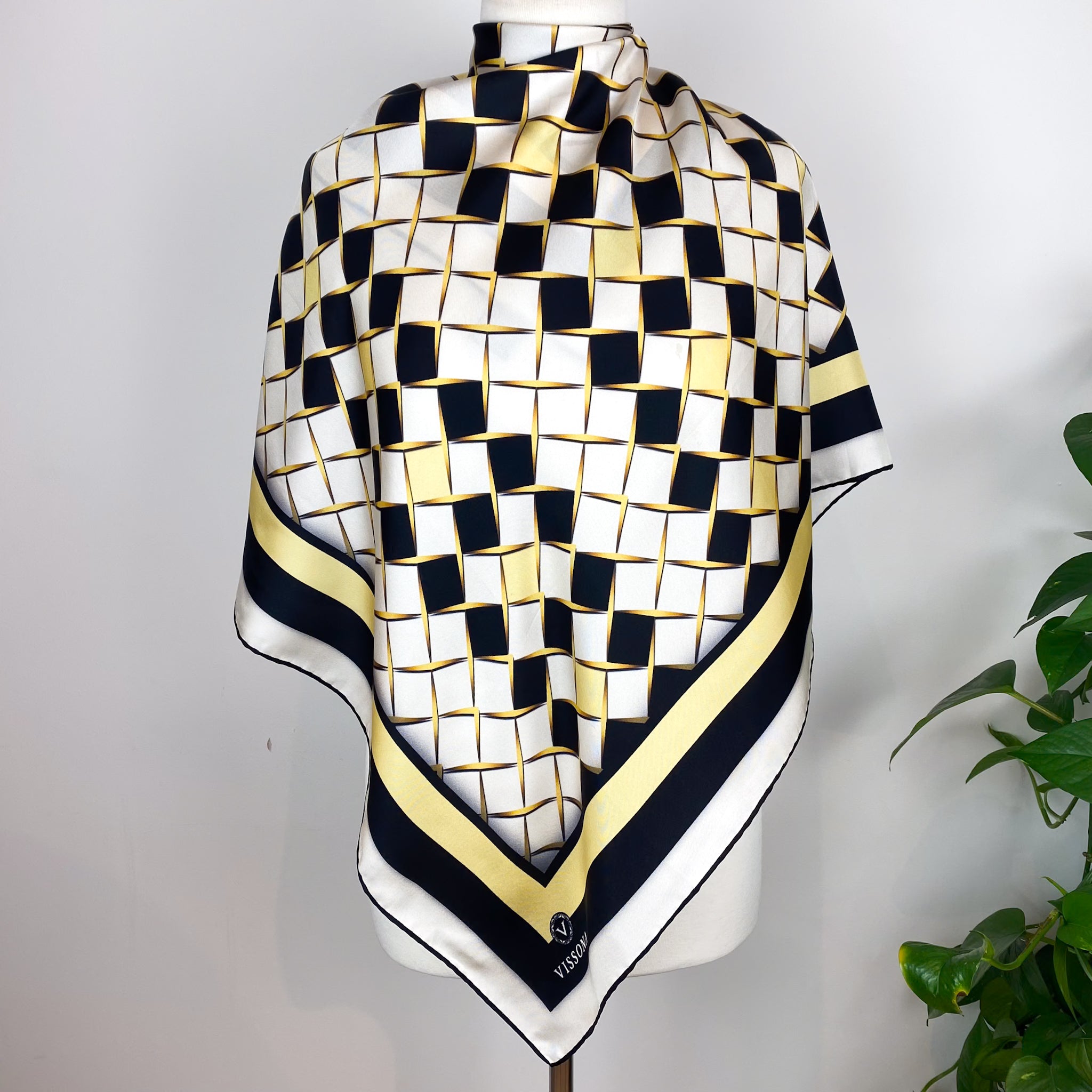 Large Geometric Modern Silk Twill Scarf