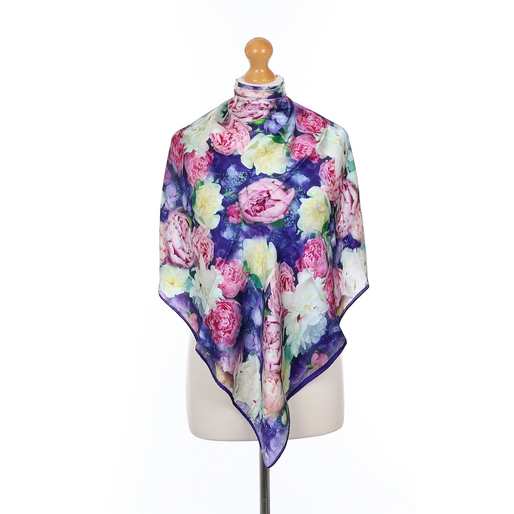 Purple Floral Silk Scarf