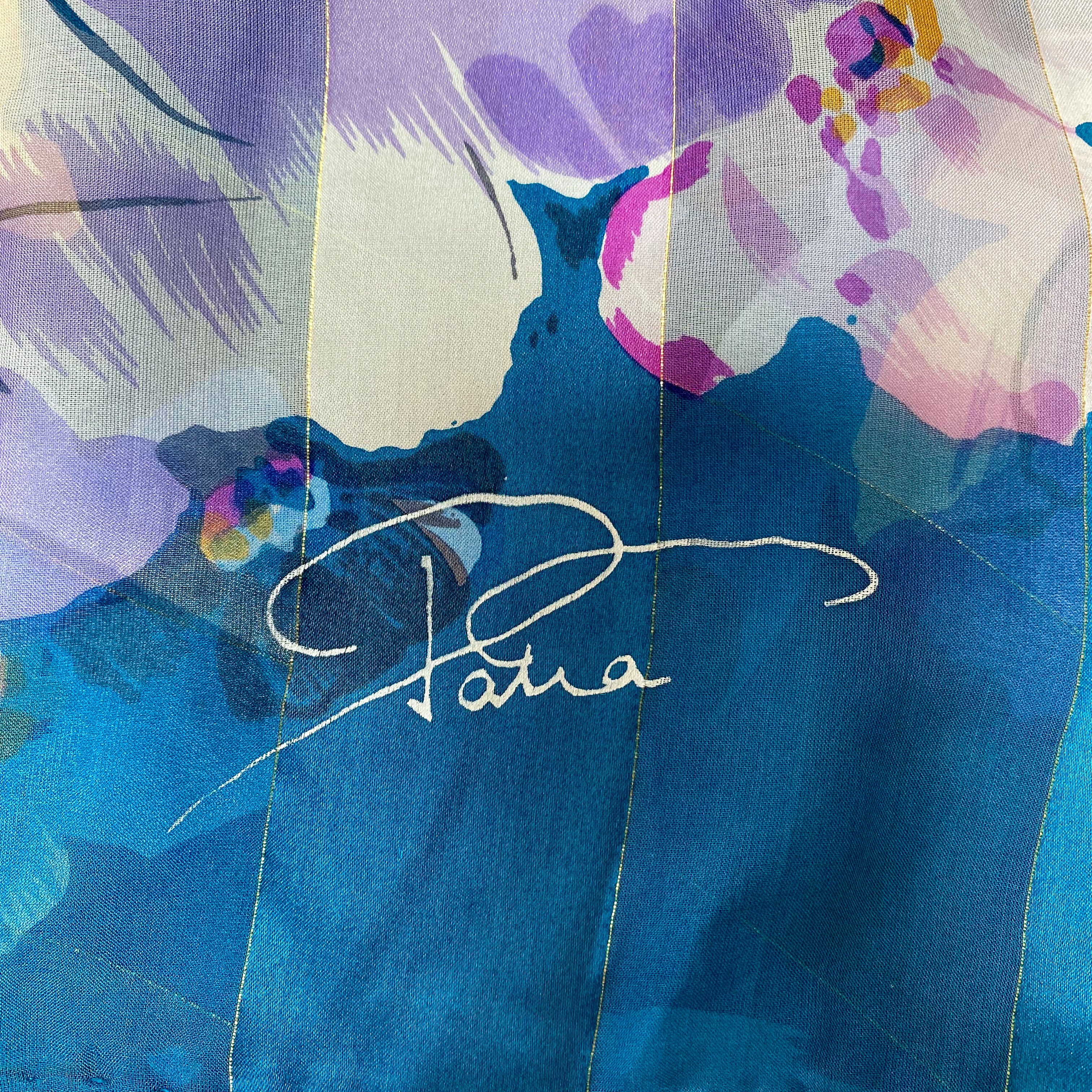 Lightweight Striped Floral Silk Scarf