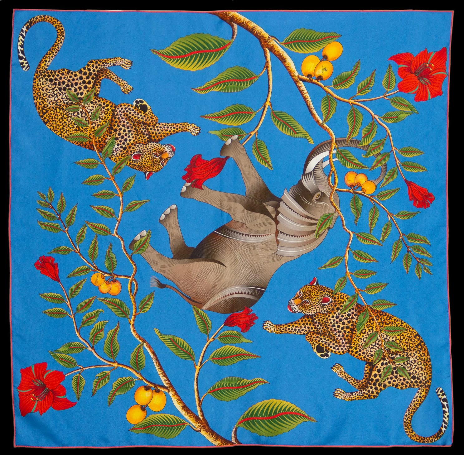 Brand New Bellezza Two Tone Blue Elephant Safari Double Faced Silk Scarf Extra Large