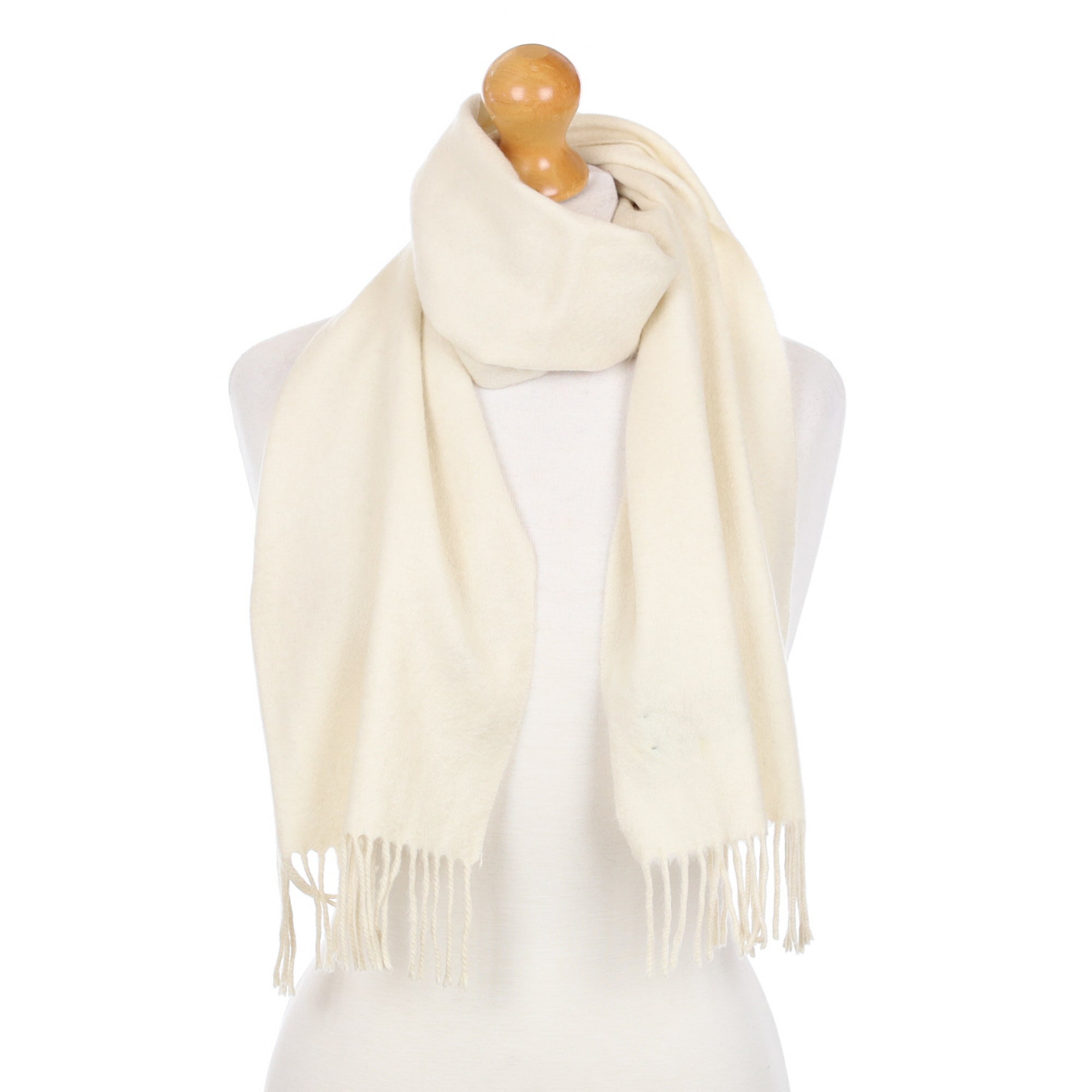 Vanilla Cream Cashmere Fringed Woven Scarf