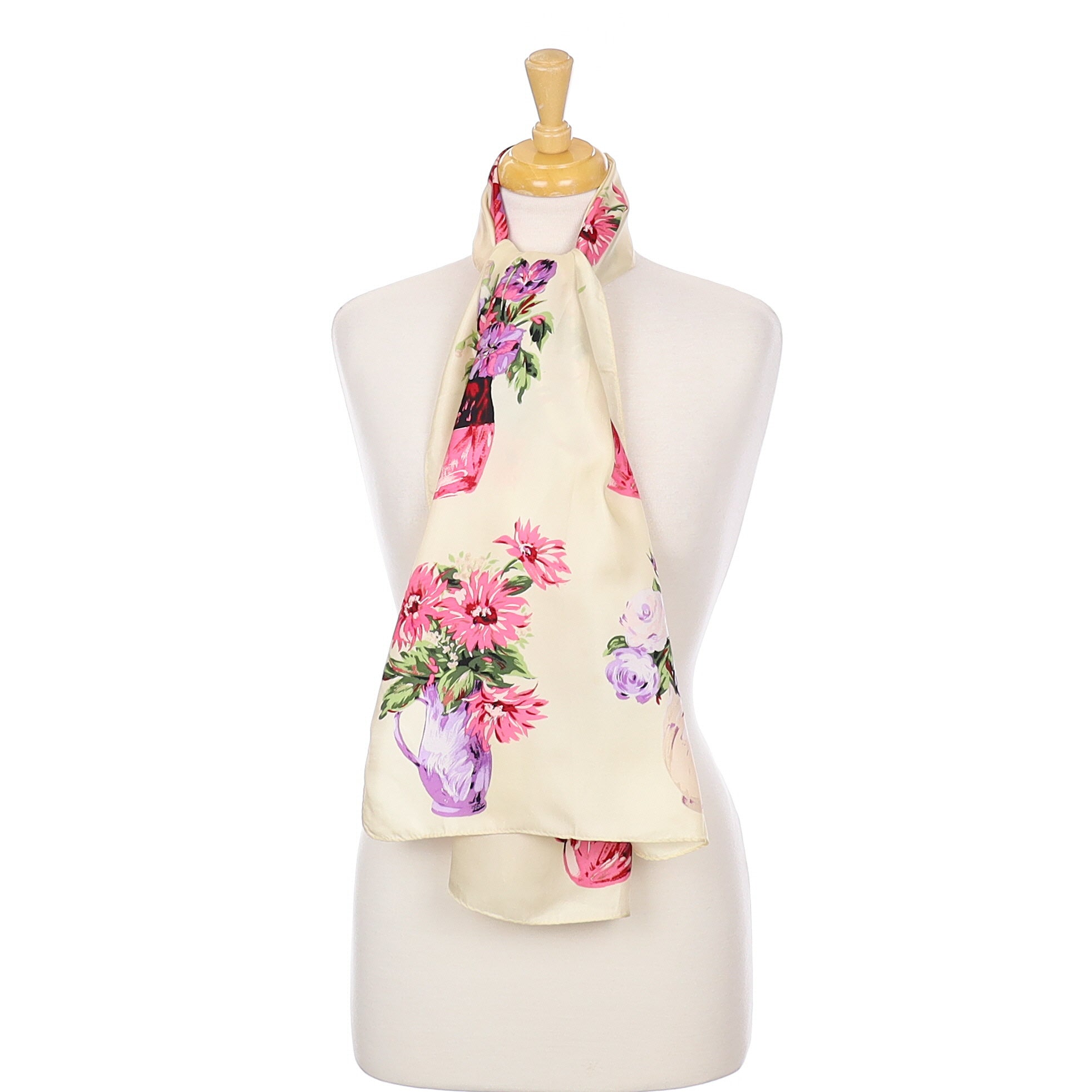 Echo Cream & Pink Long Vintage Silk Scarf