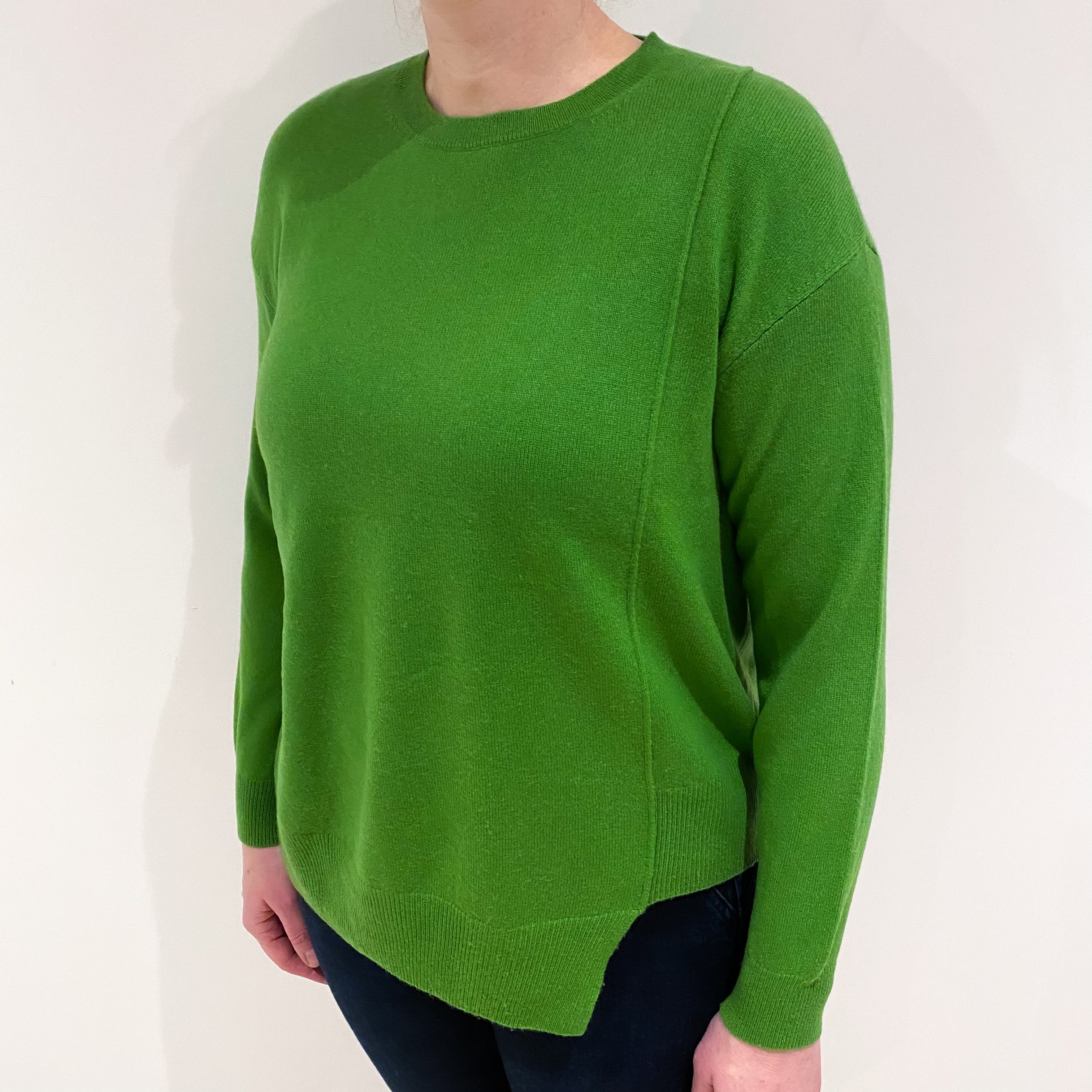 Fern Green Cashmere Boxy Crew Neck Jumper Large
