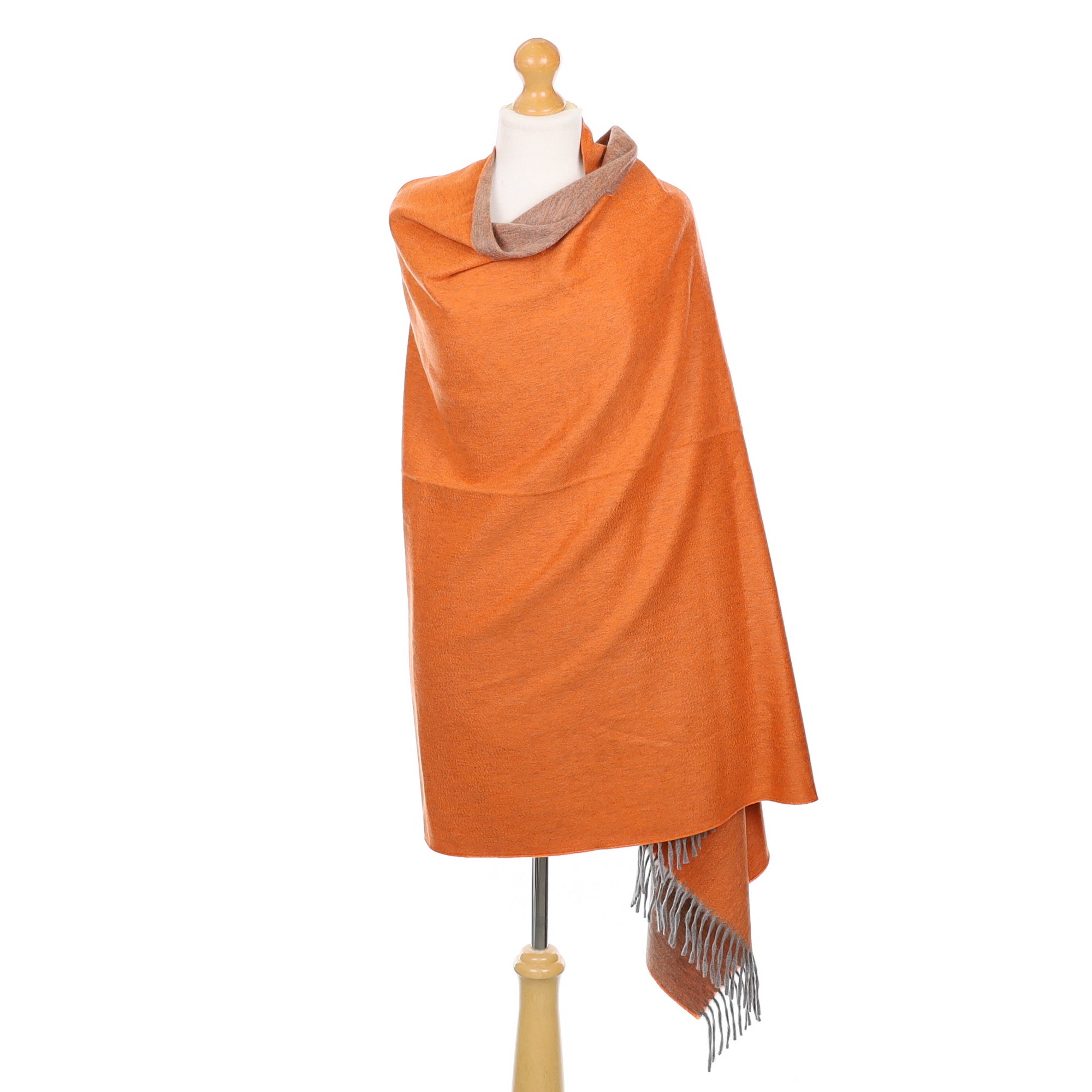 Scottish Begg & Tangerine and Mocha Luxury Woven Cashmere Wrap Large