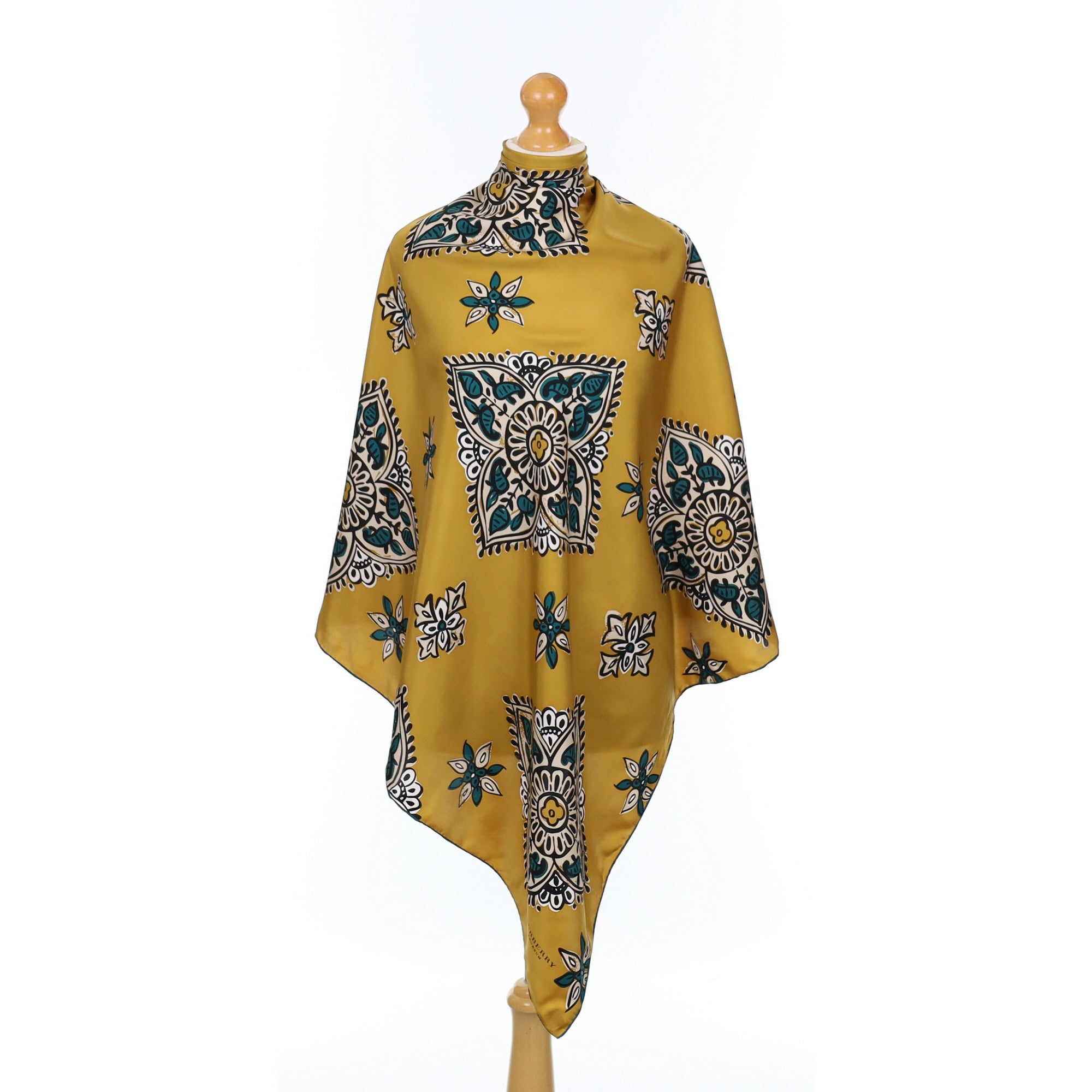 Designer Burberry Ochre, Teal and and Black Silk Scarf