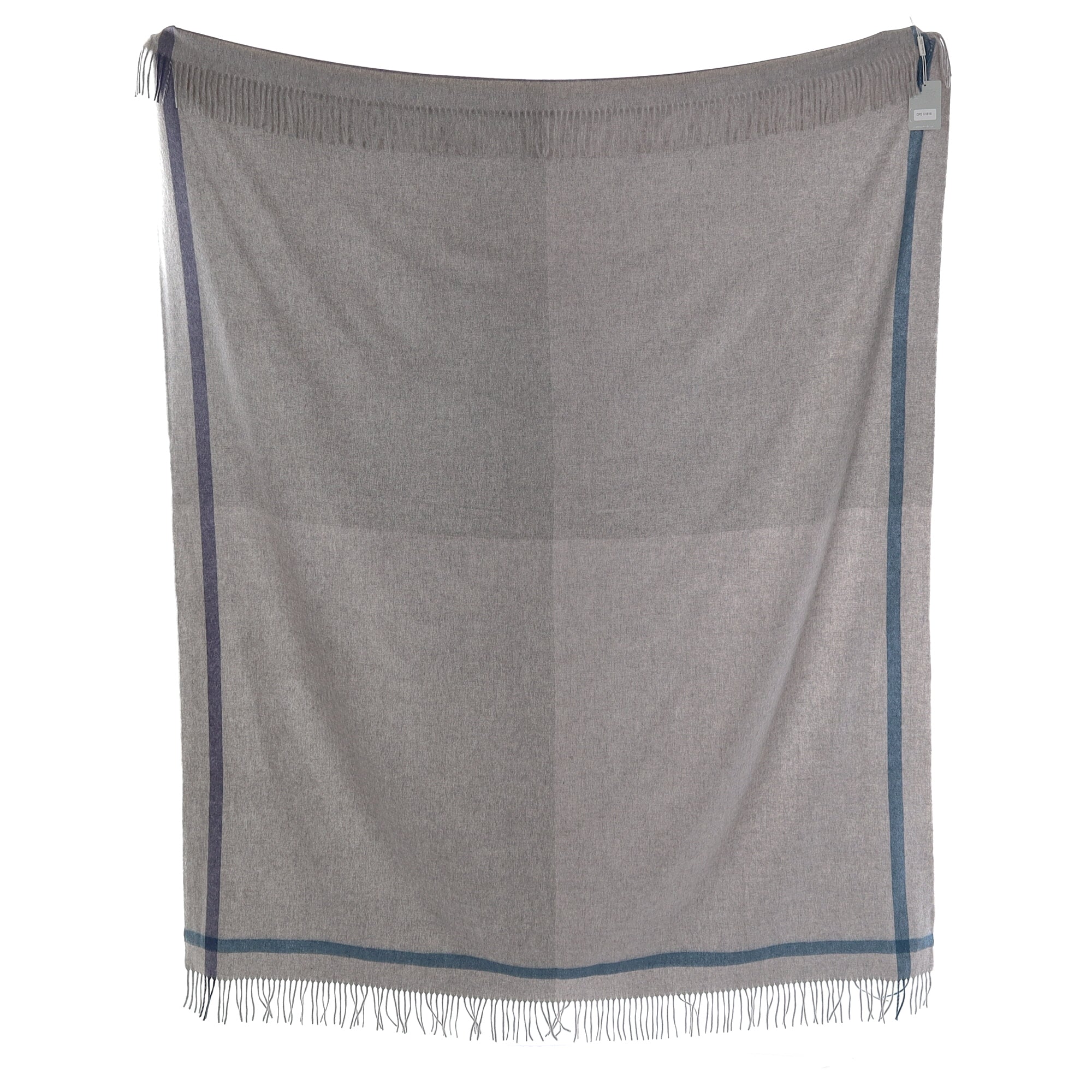 Brand New English Smoke Grey and Blue Luxury Woven Cashmere Blanket