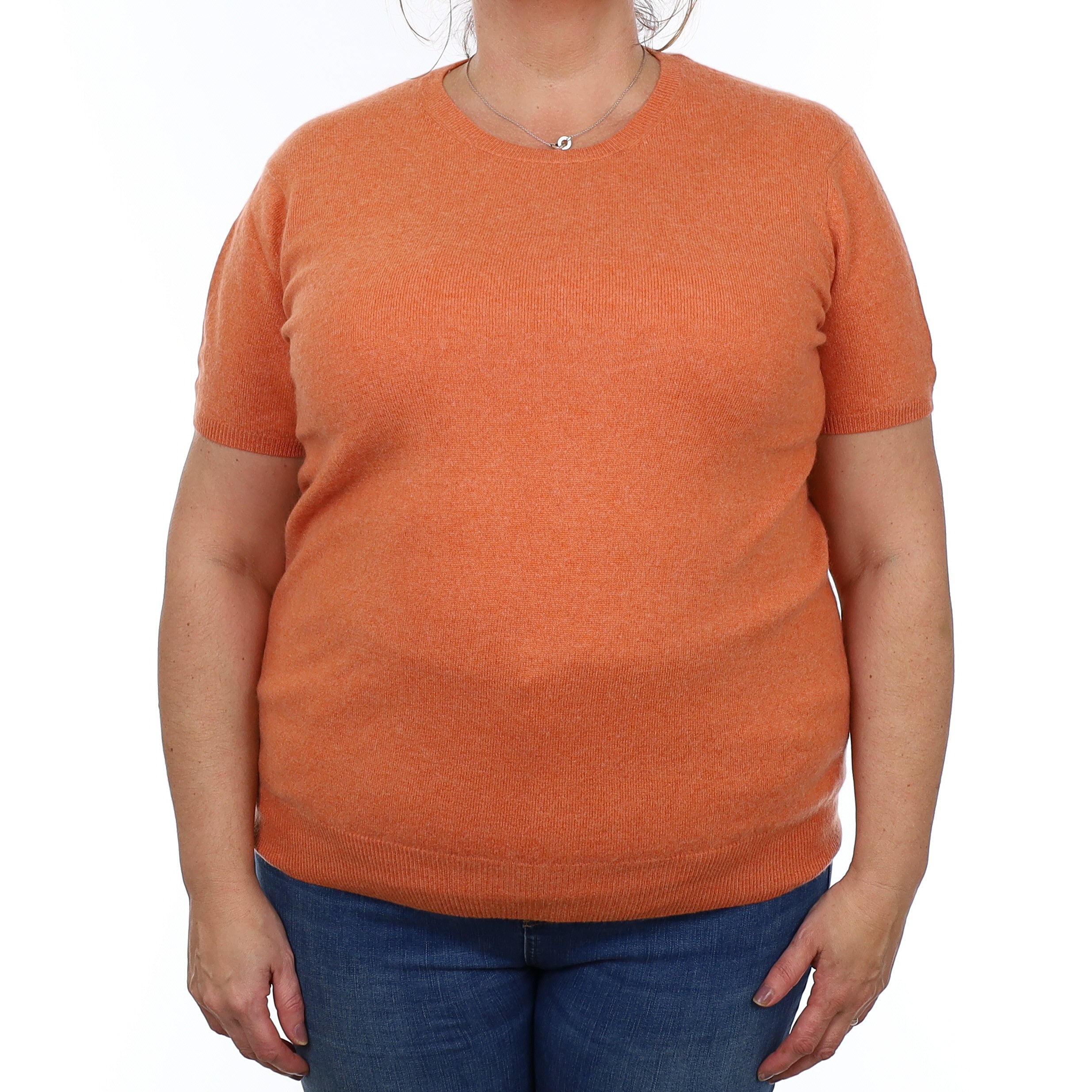Sunset Orange Cashmere Short Sleeved Crew Neck Jumper Extra Large