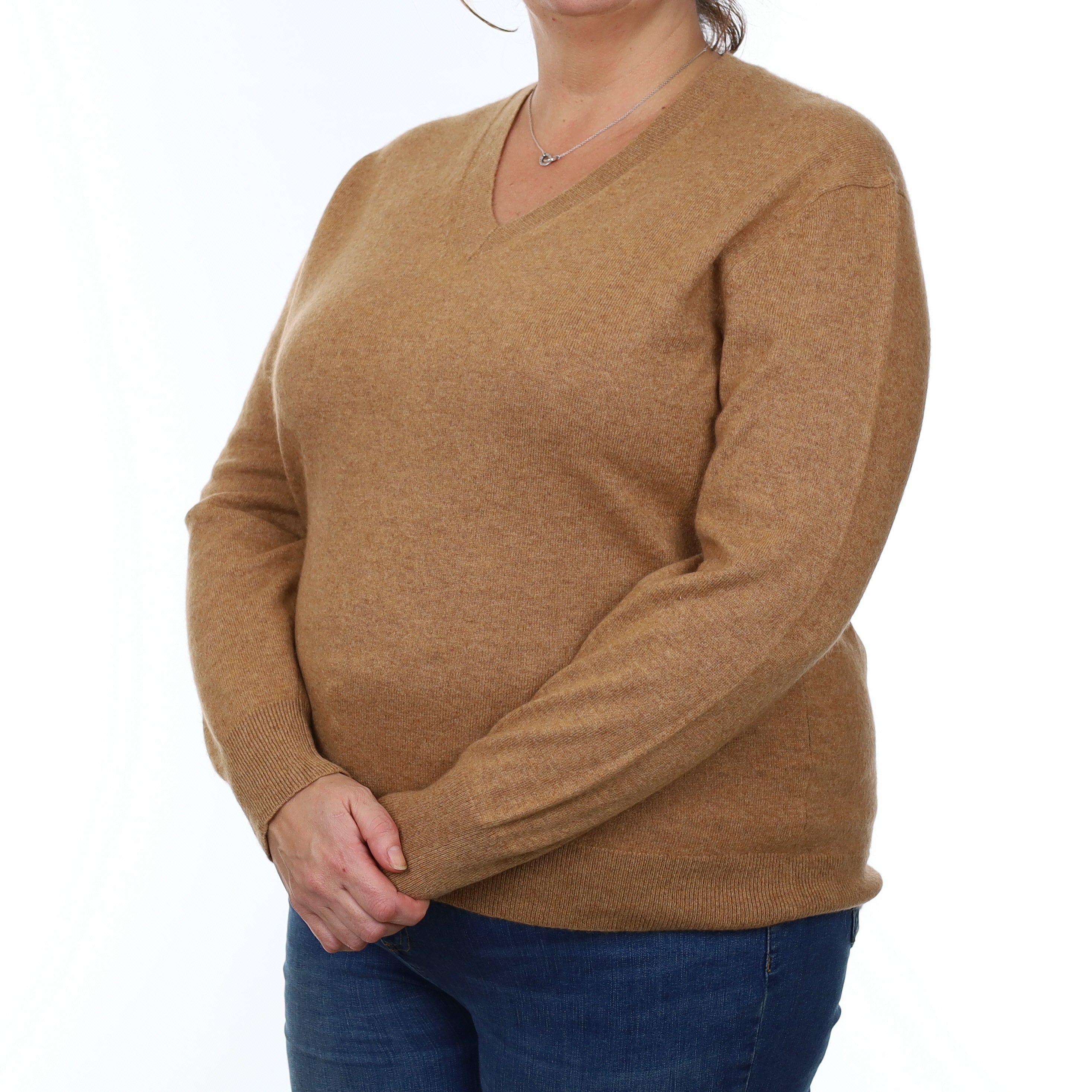 Toffee Brown Cashmere V Neck Jumper XXL