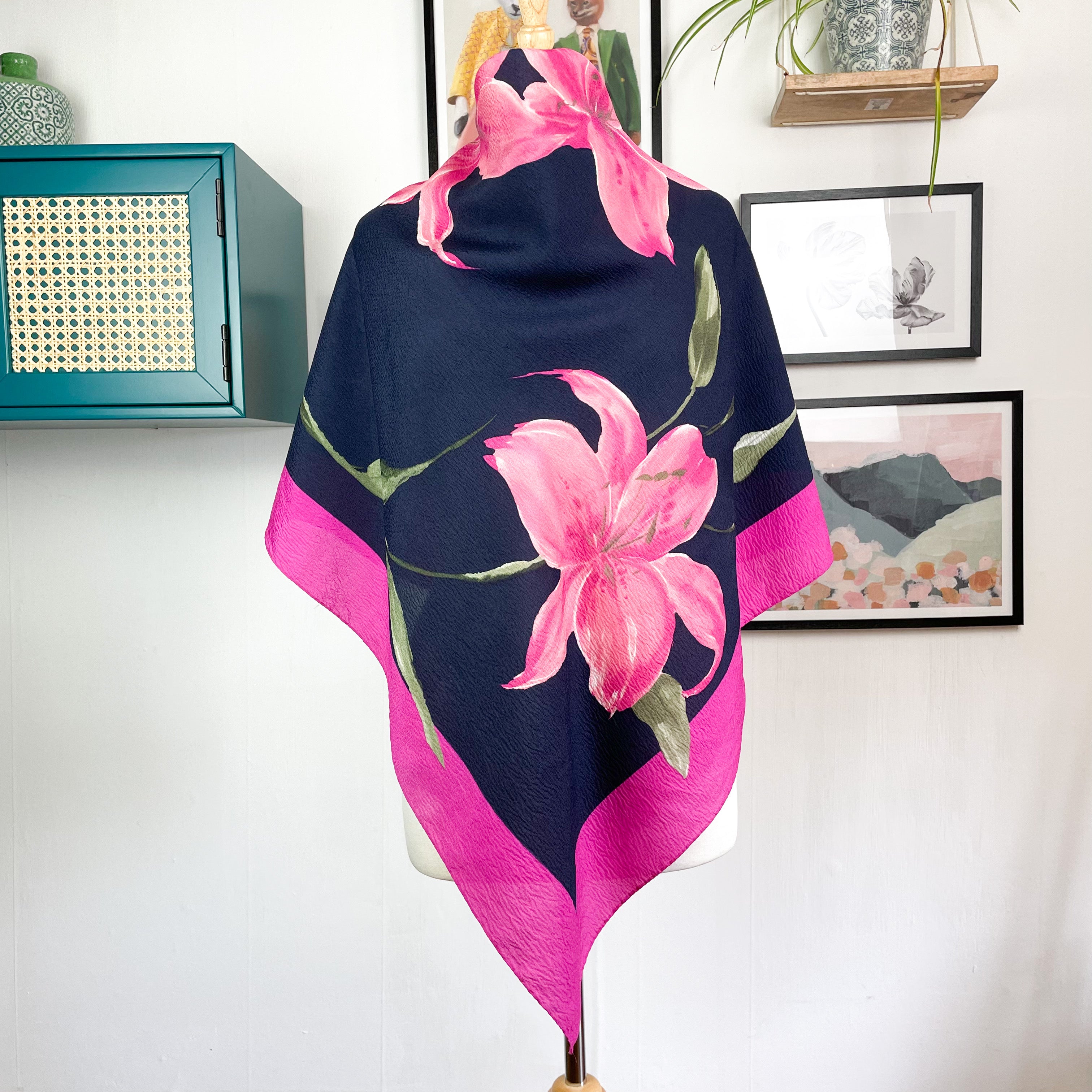 Striking Floral Vintage Silk Scarf