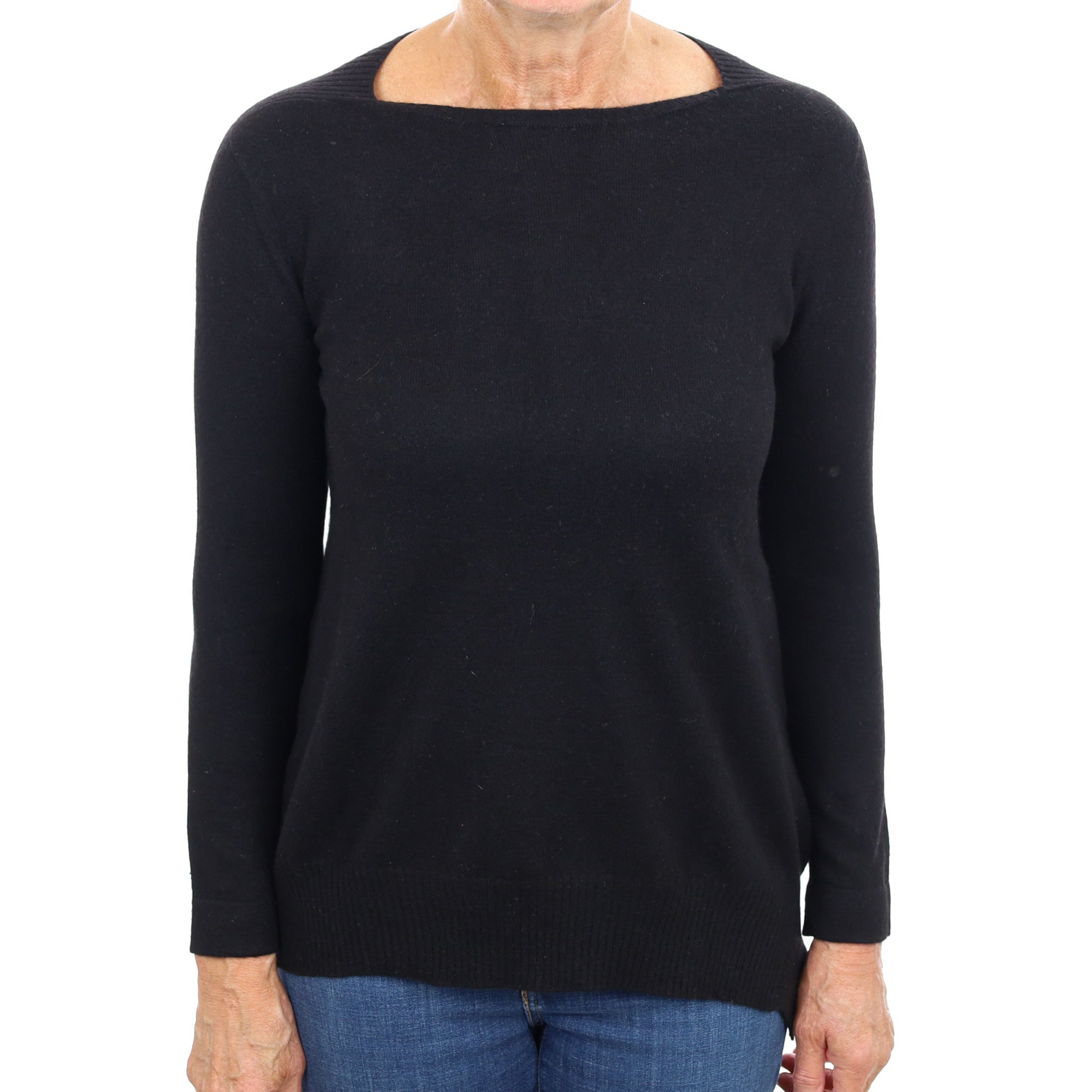 Black Cashmere Waterfall Side Slash Neck Jumper Medium