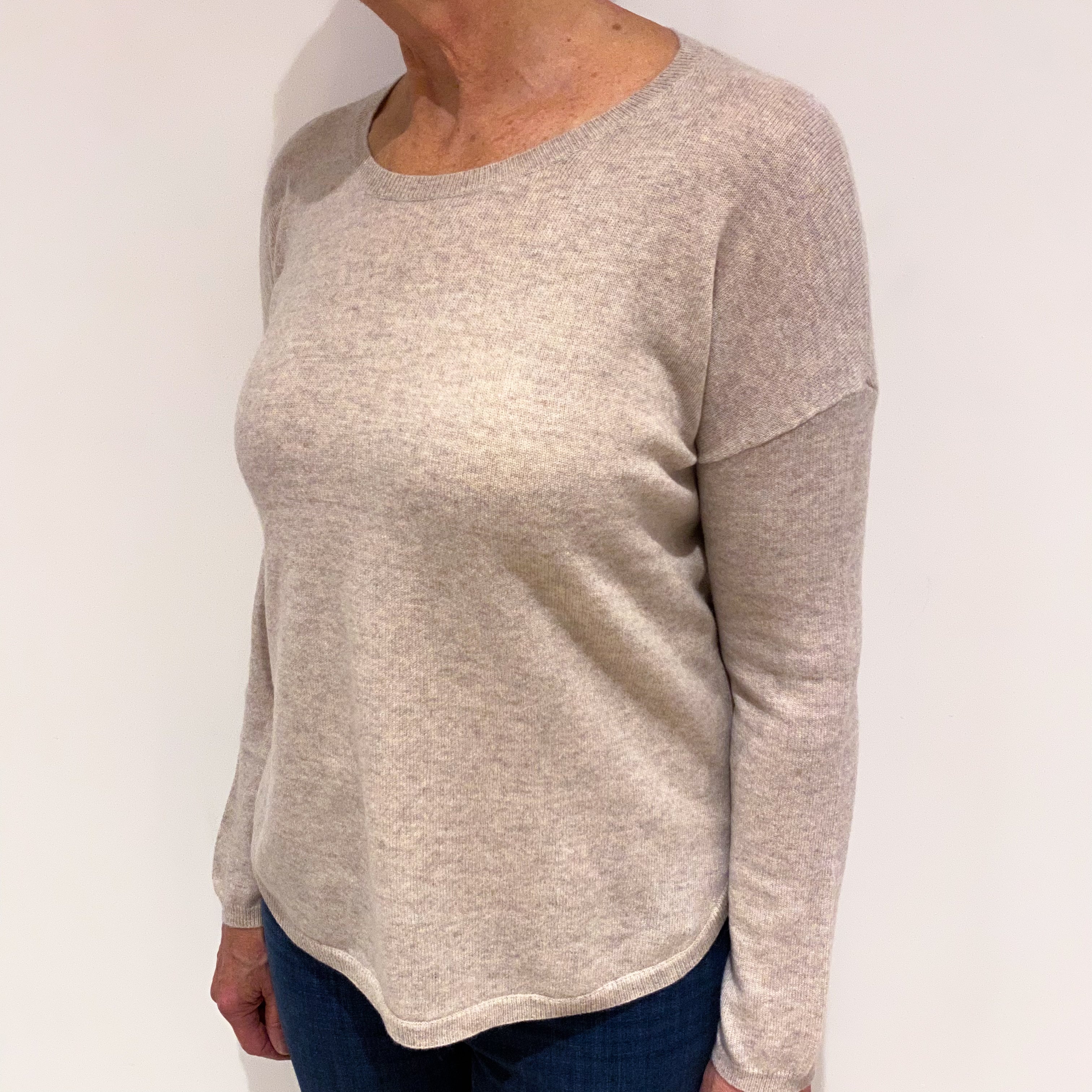 WYSE Fawn Beige Cashmere Crew Neck Slouchy Fit Jumper Medium