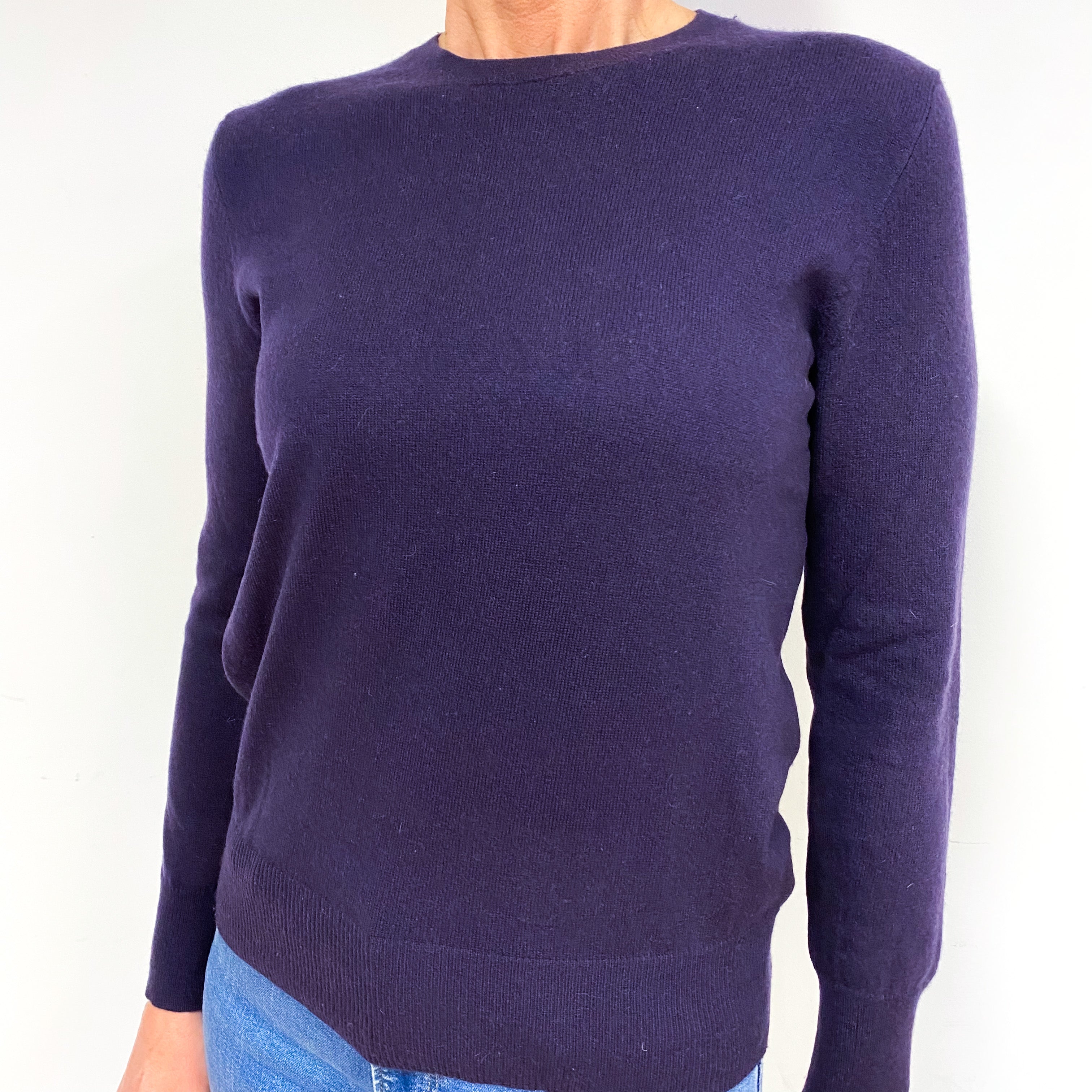 Darkest Grape Purple Cashmere Crew Neck Jumper Medium