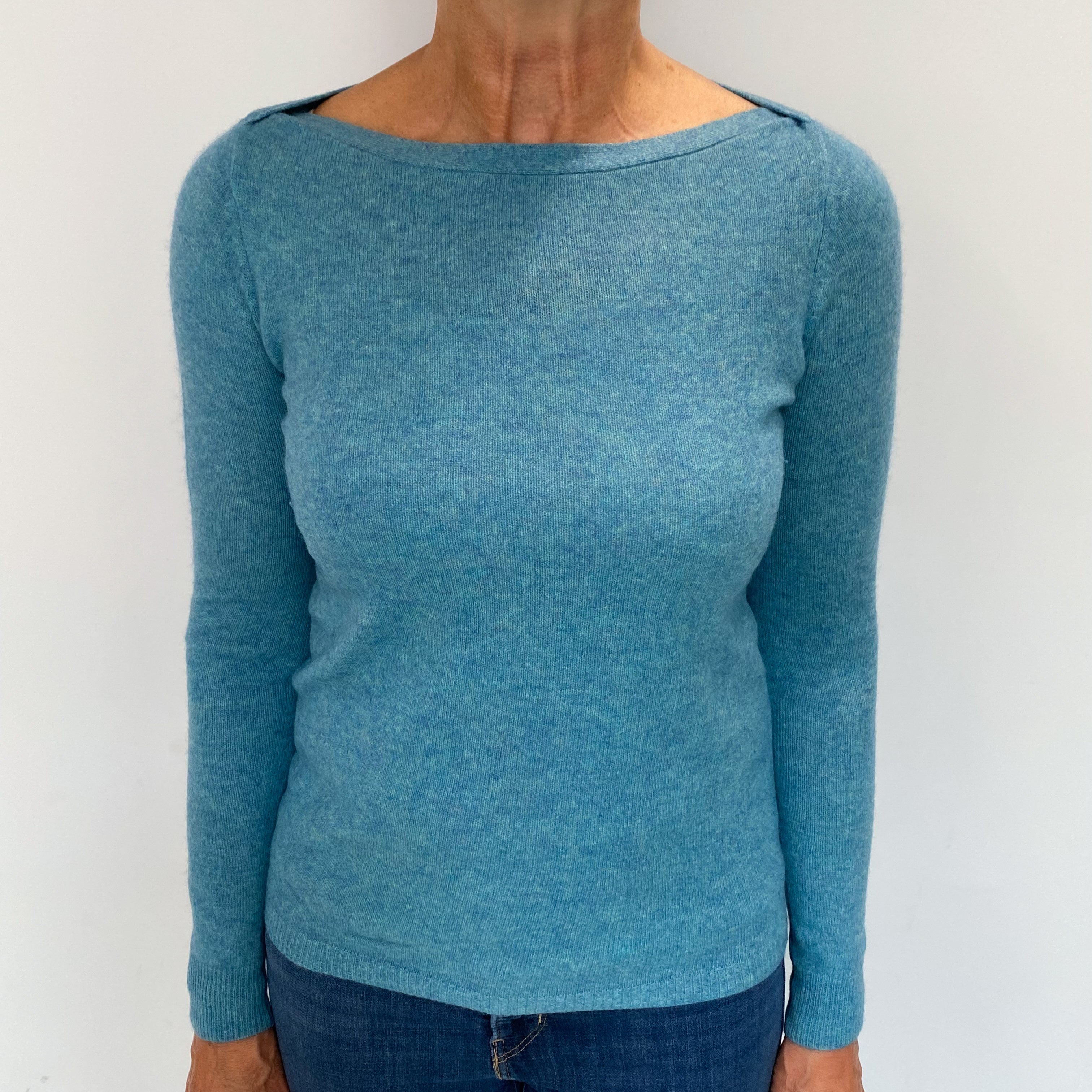 Muted Aqua Cashmere Boat Neck Jumper Medium