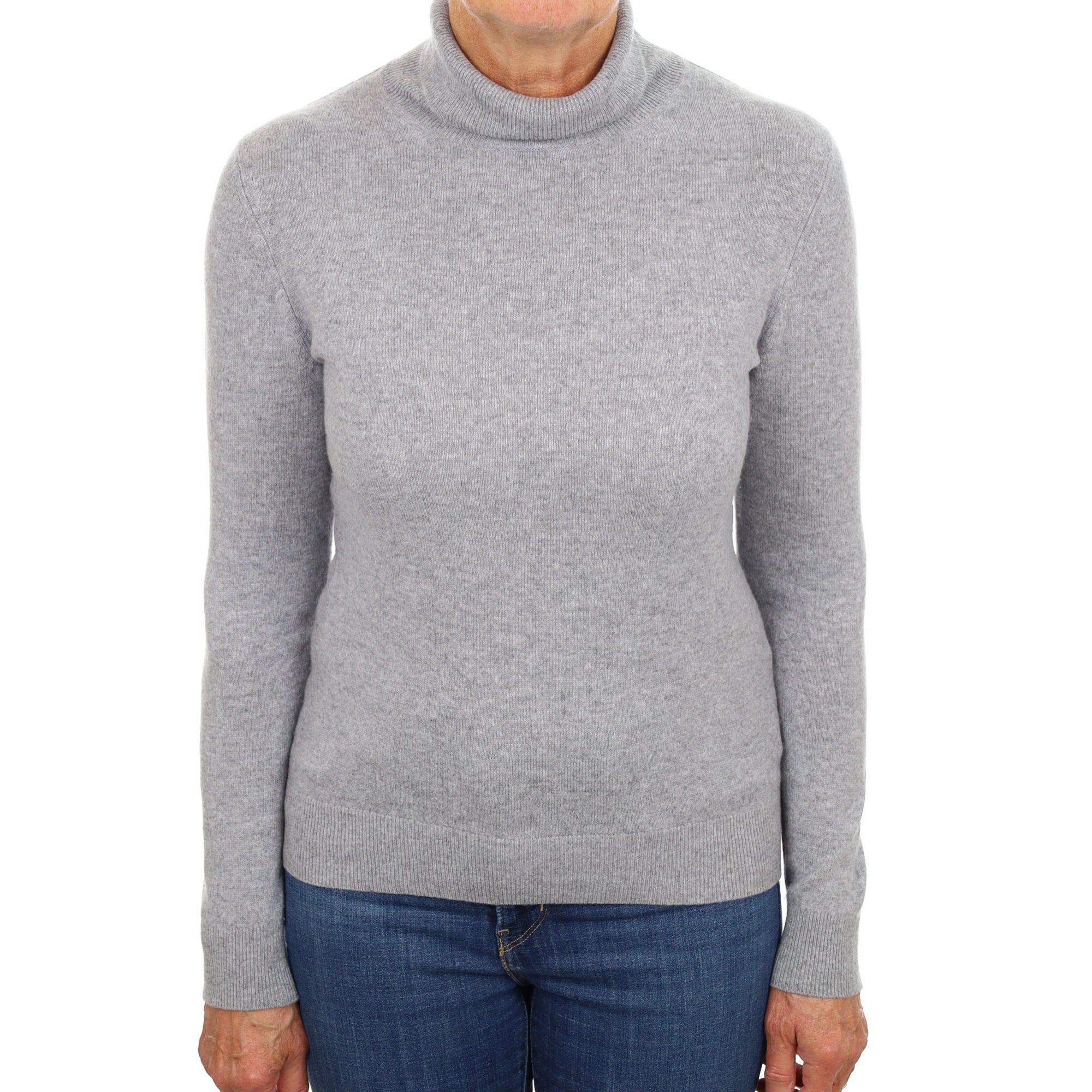 Ash Grey Cashmere Polo Neck Jumper Medium