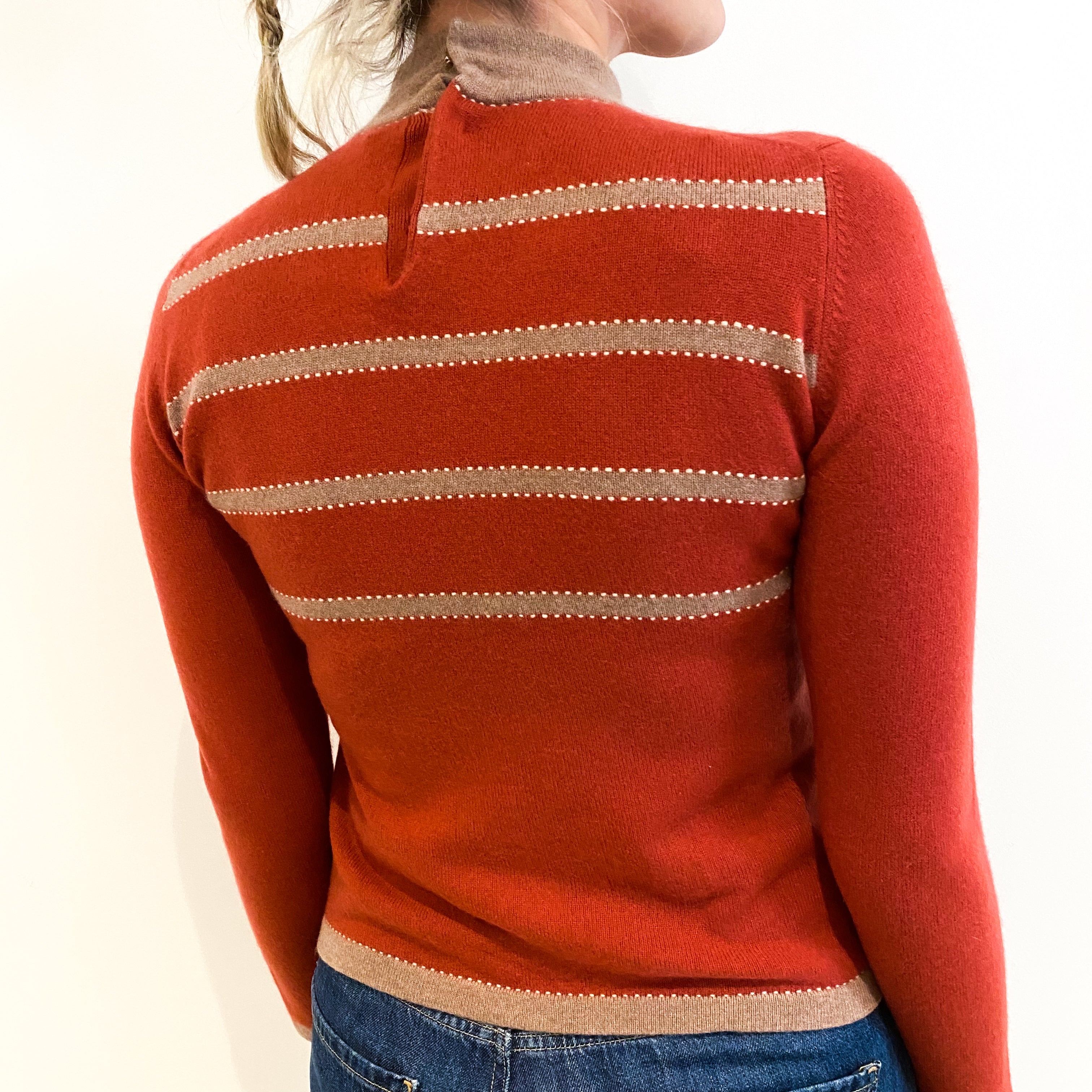 Rust and Caramel Stripe Cashmere Turtle Neck Jumper Small
