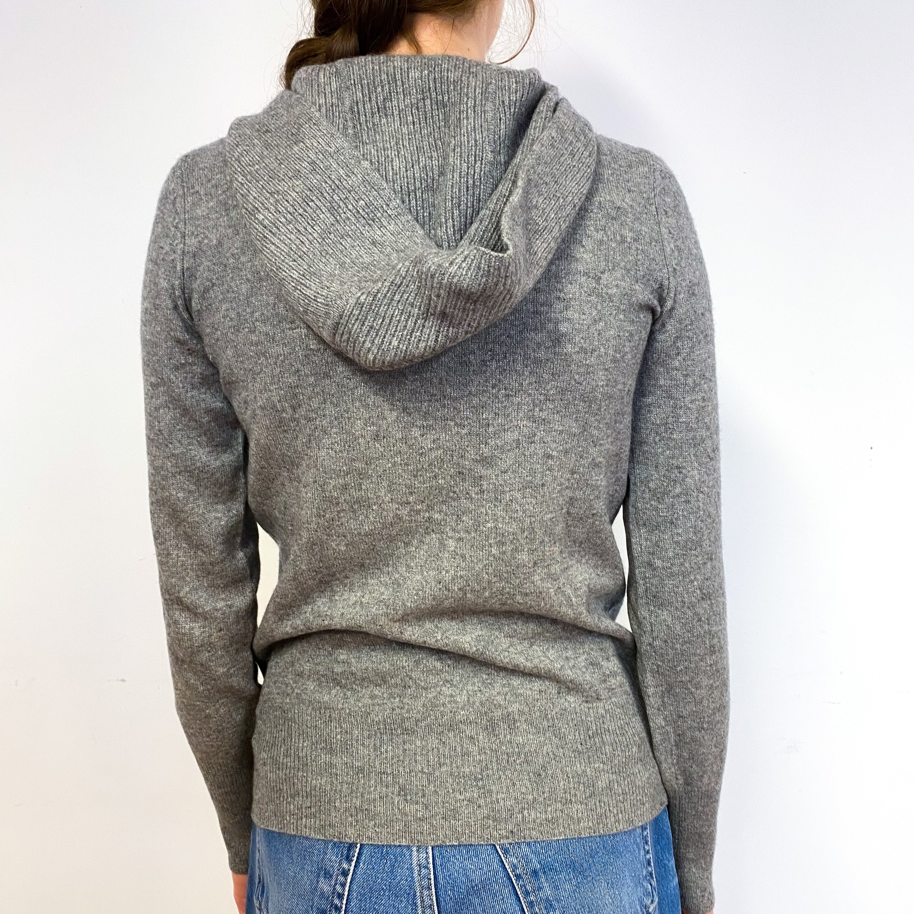 Steel Grey Cashmere Button Neck Hoodie Jumper Extra Small