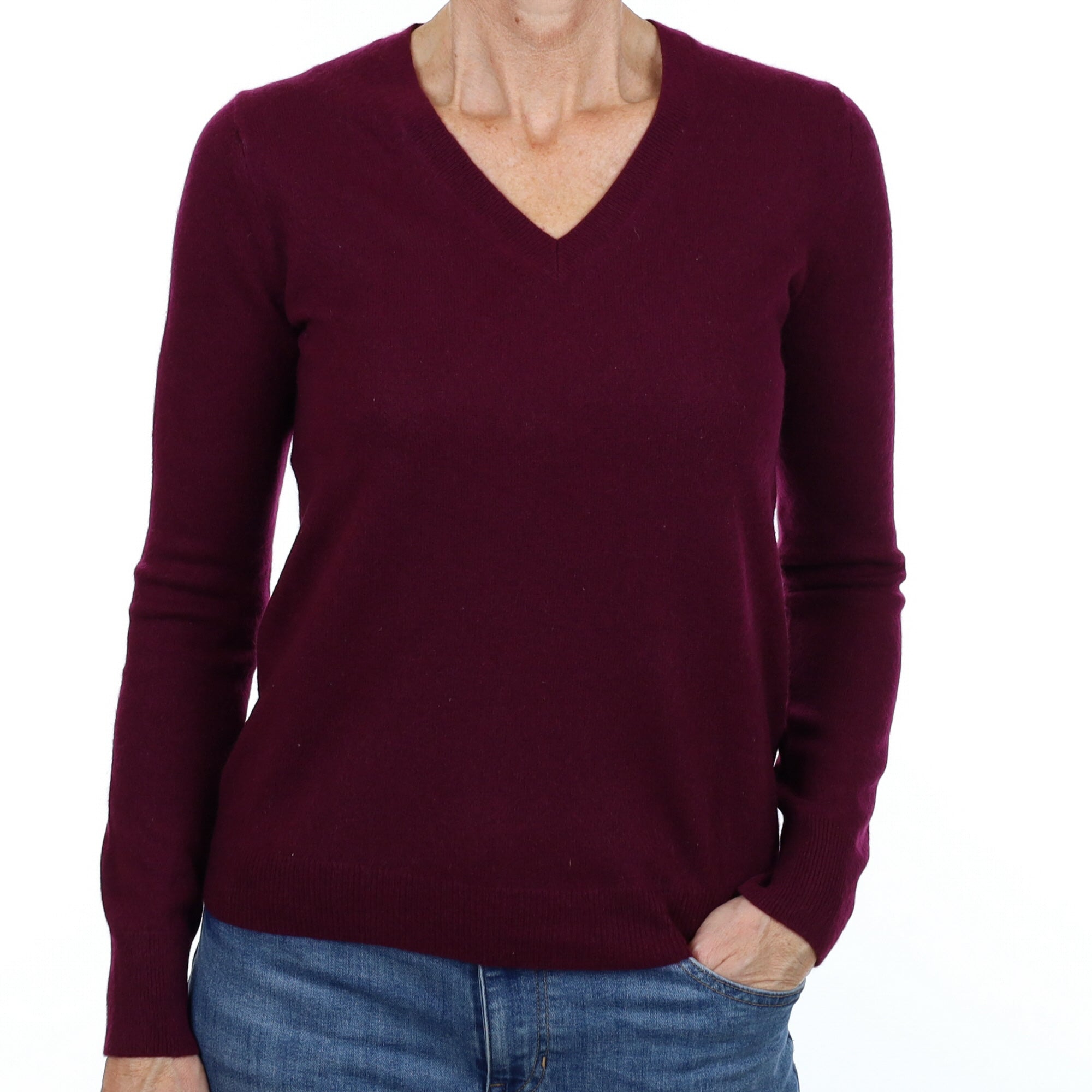 Mulberry Purple Cashmere V Neck Jumper Small