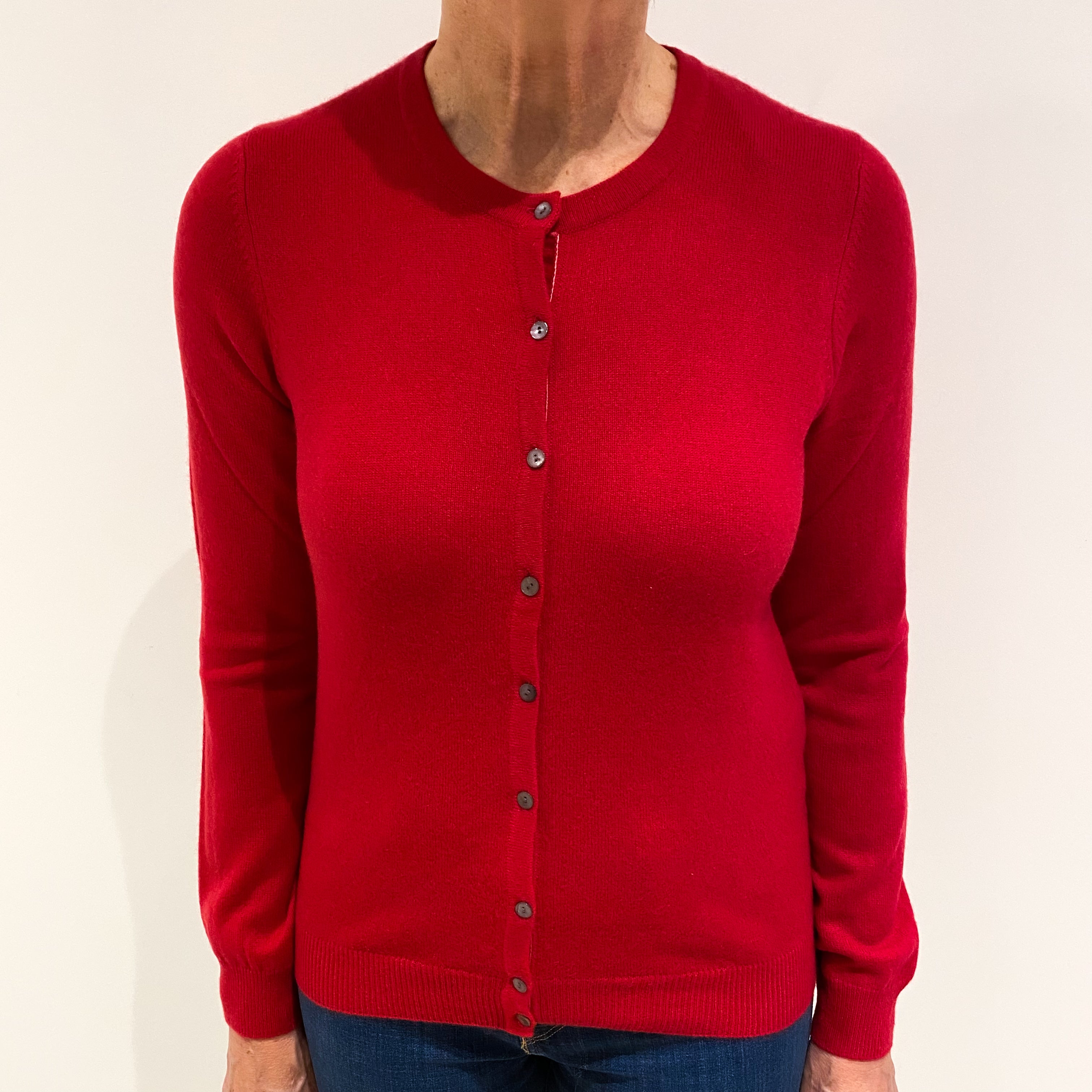 Post Box Red Cashmere Crew Neck Cardigan Medium