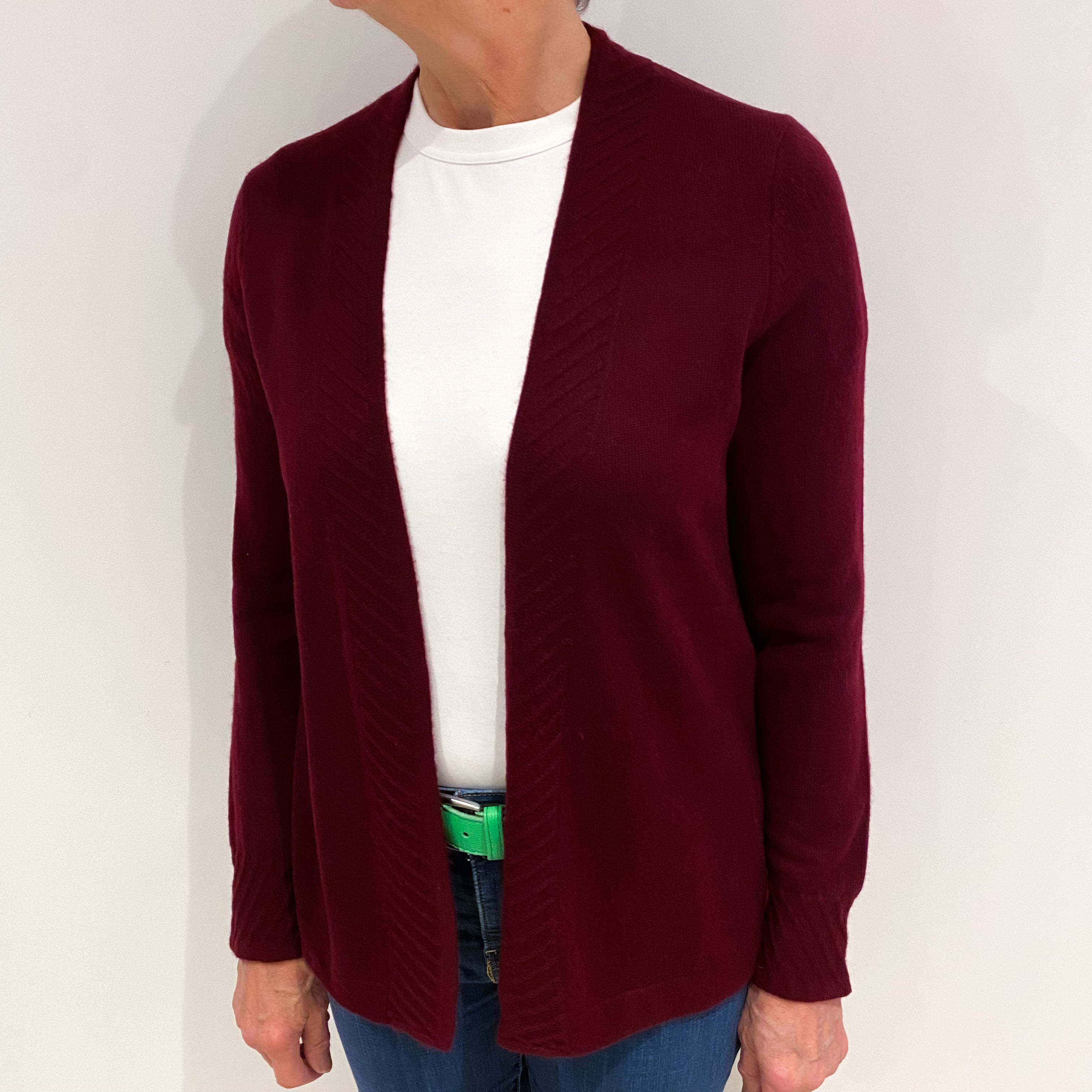Burgundy Red Cashmere Edge to Edge Cardigan Medium