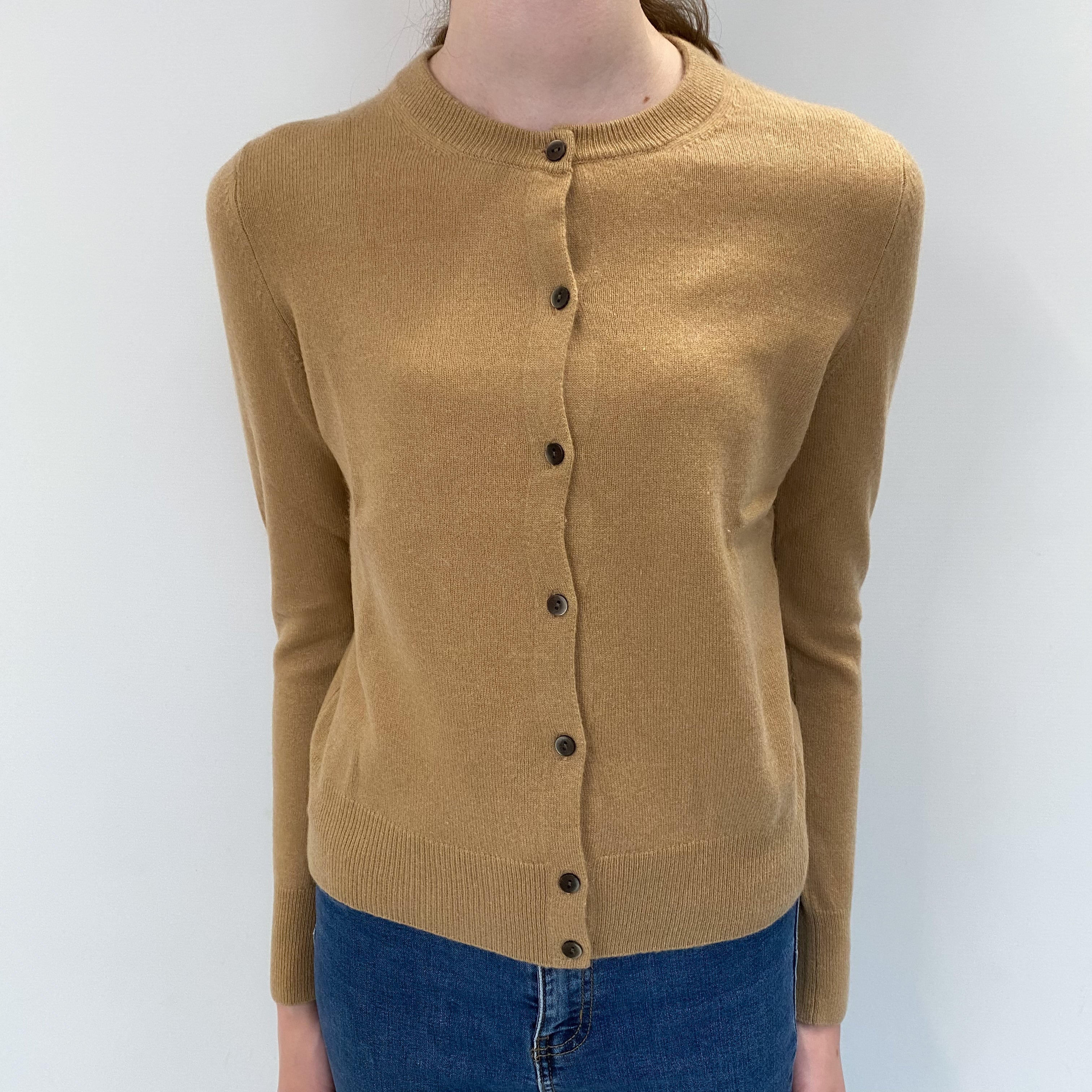 Camel Cashmere Crew Cardigan Extra Small