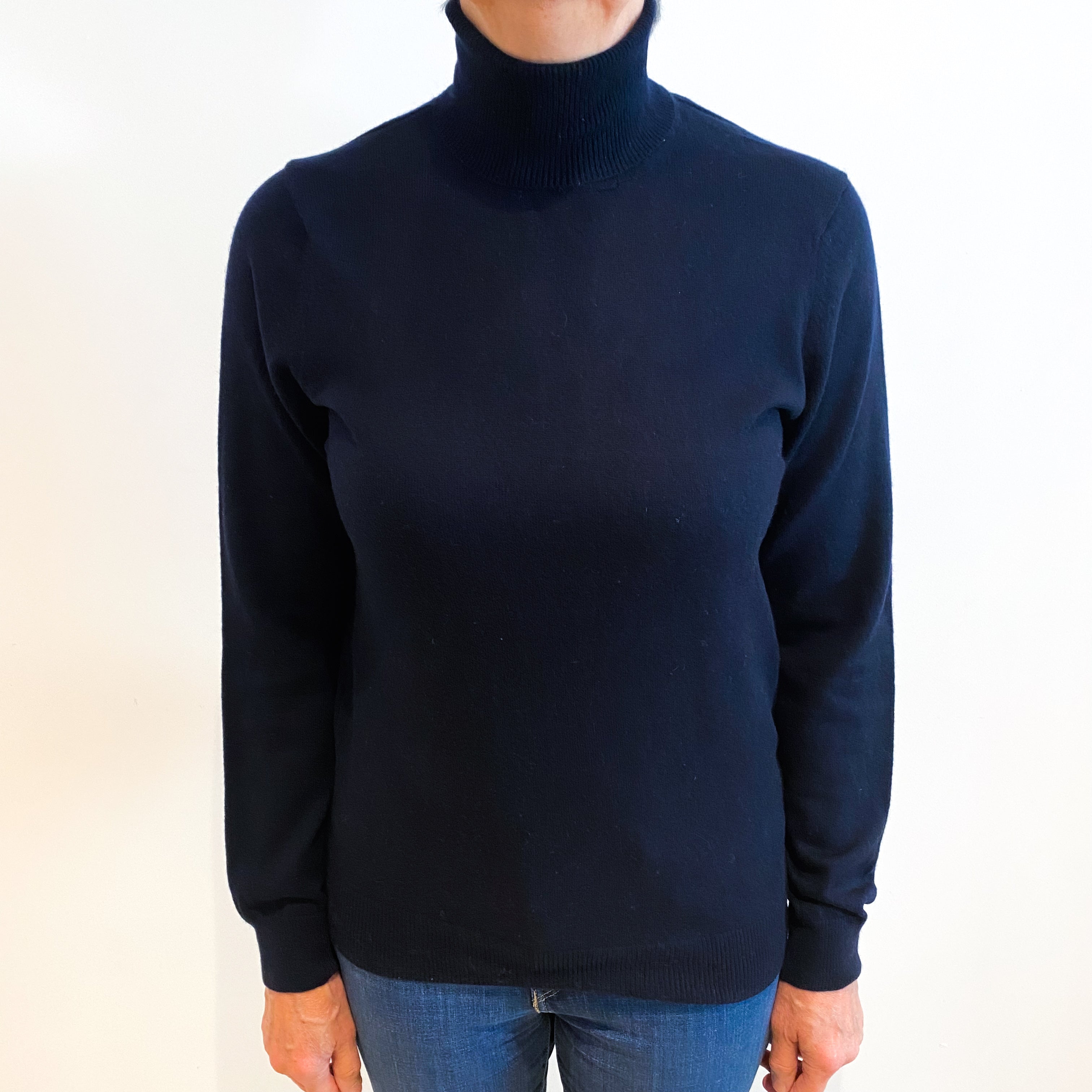 Navy Blue Cashmere Polo Neck Jumper Medium