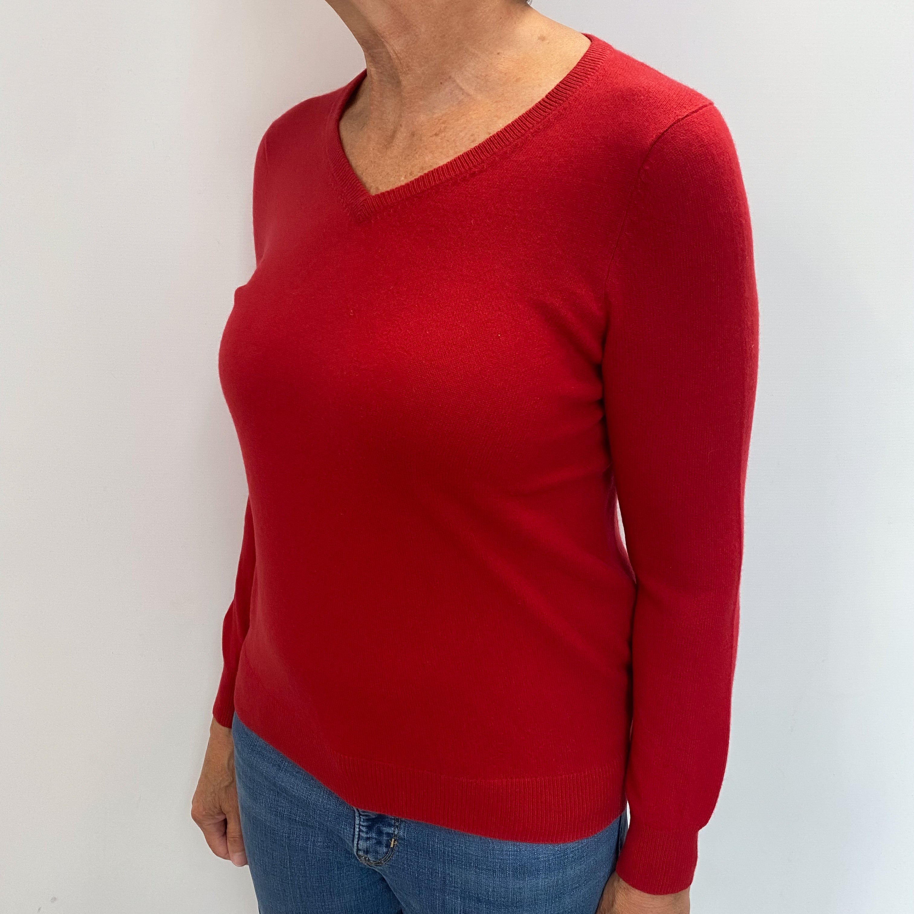 Scarlet Red Cashmere V Neck Jumper Medium
