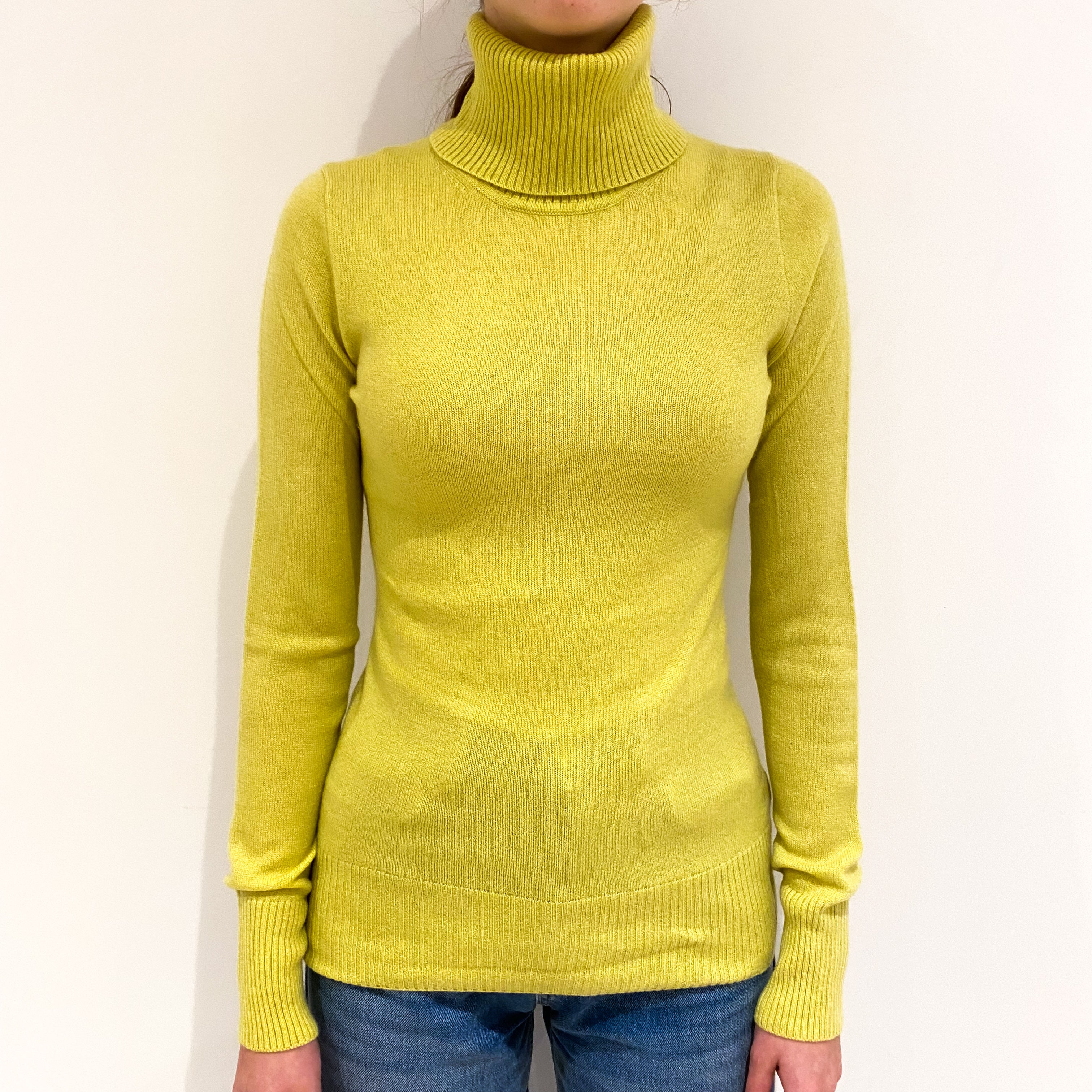 Chartreuse Yellow Cashmere Polo Neck Jumper Extra Small