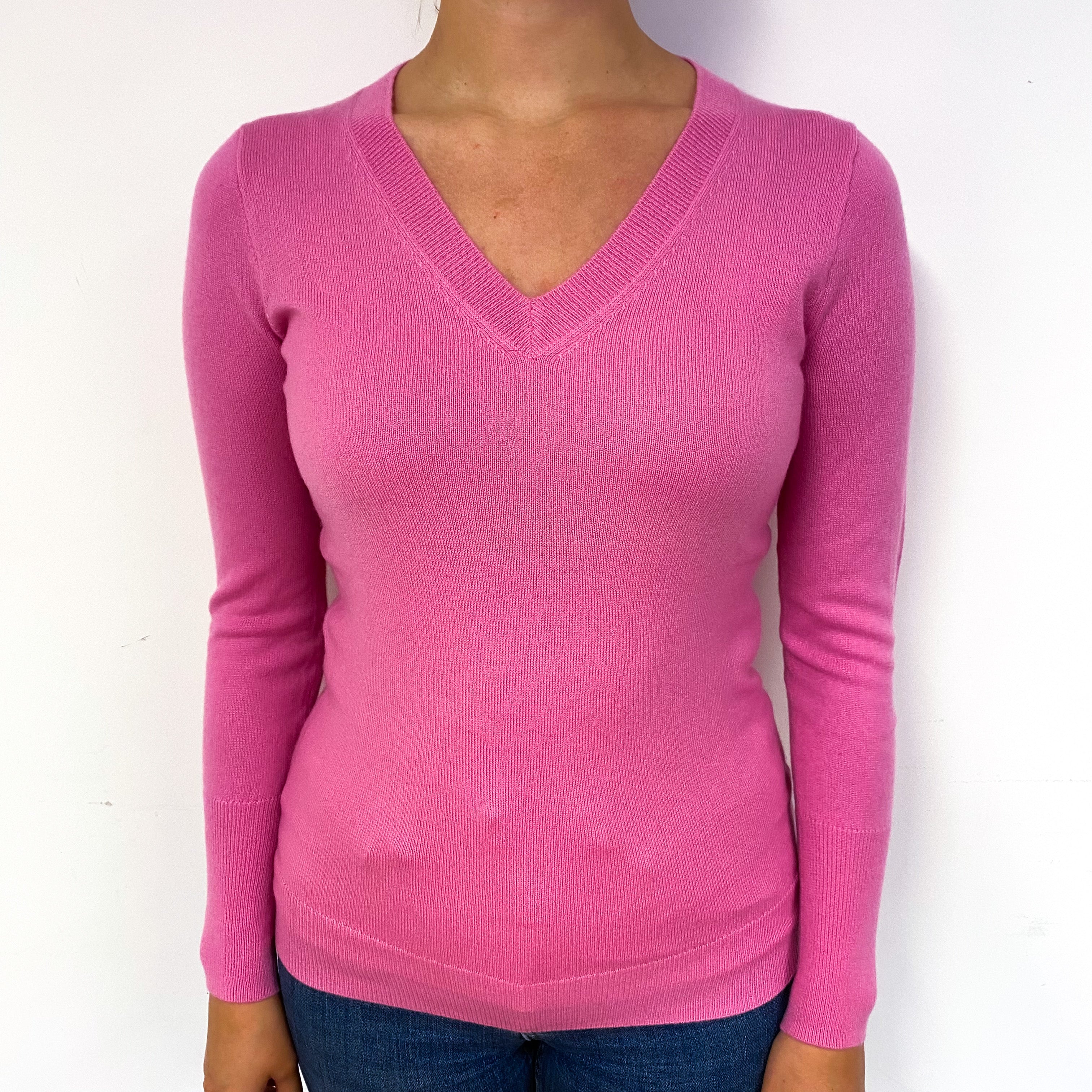 Sweet Pea Pink Cashmere V-Neck Jumper Small