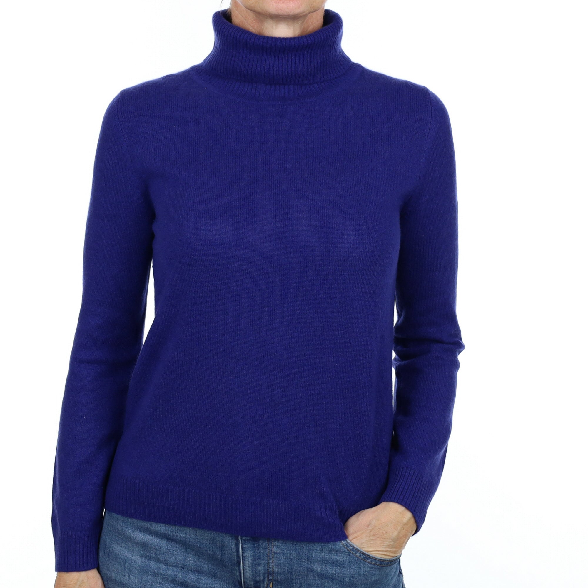 Indigo Blue Cashmere Polo Neck Jumper Small