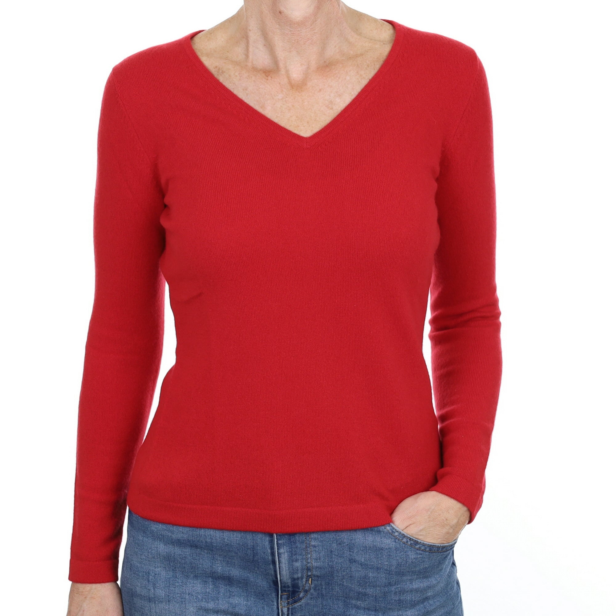 New Post Box Red Cashmere V Neck Small