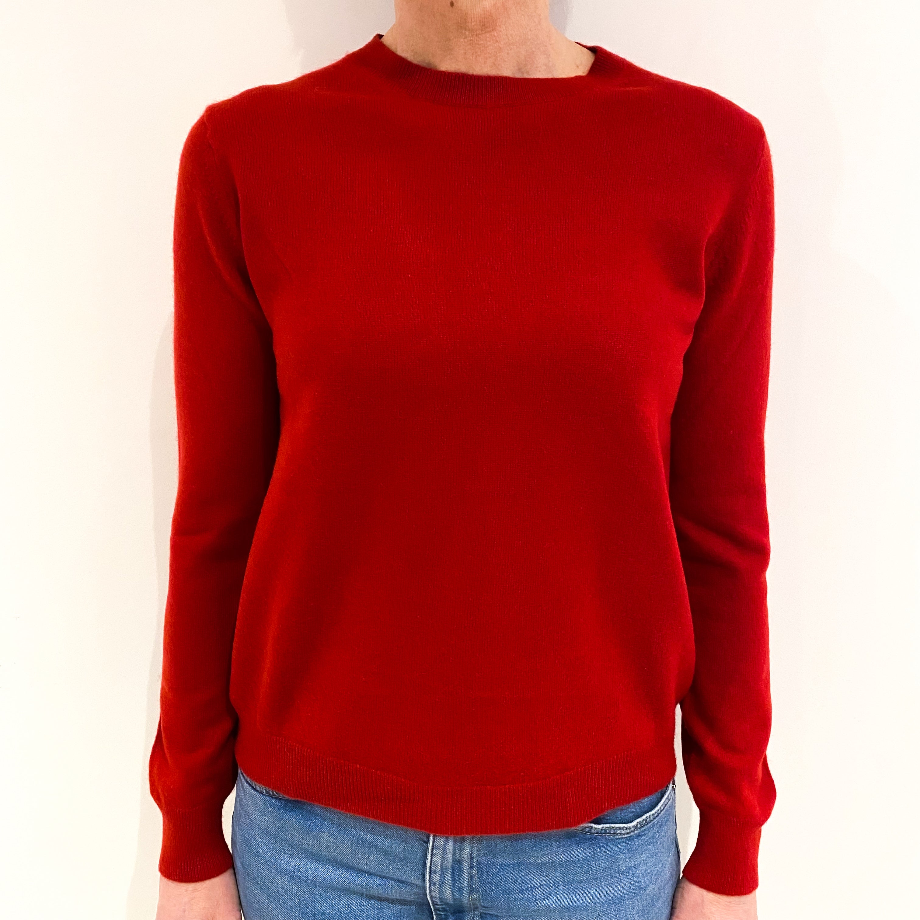 Scarlet Red Cashmere Crew Neck Jumper Small