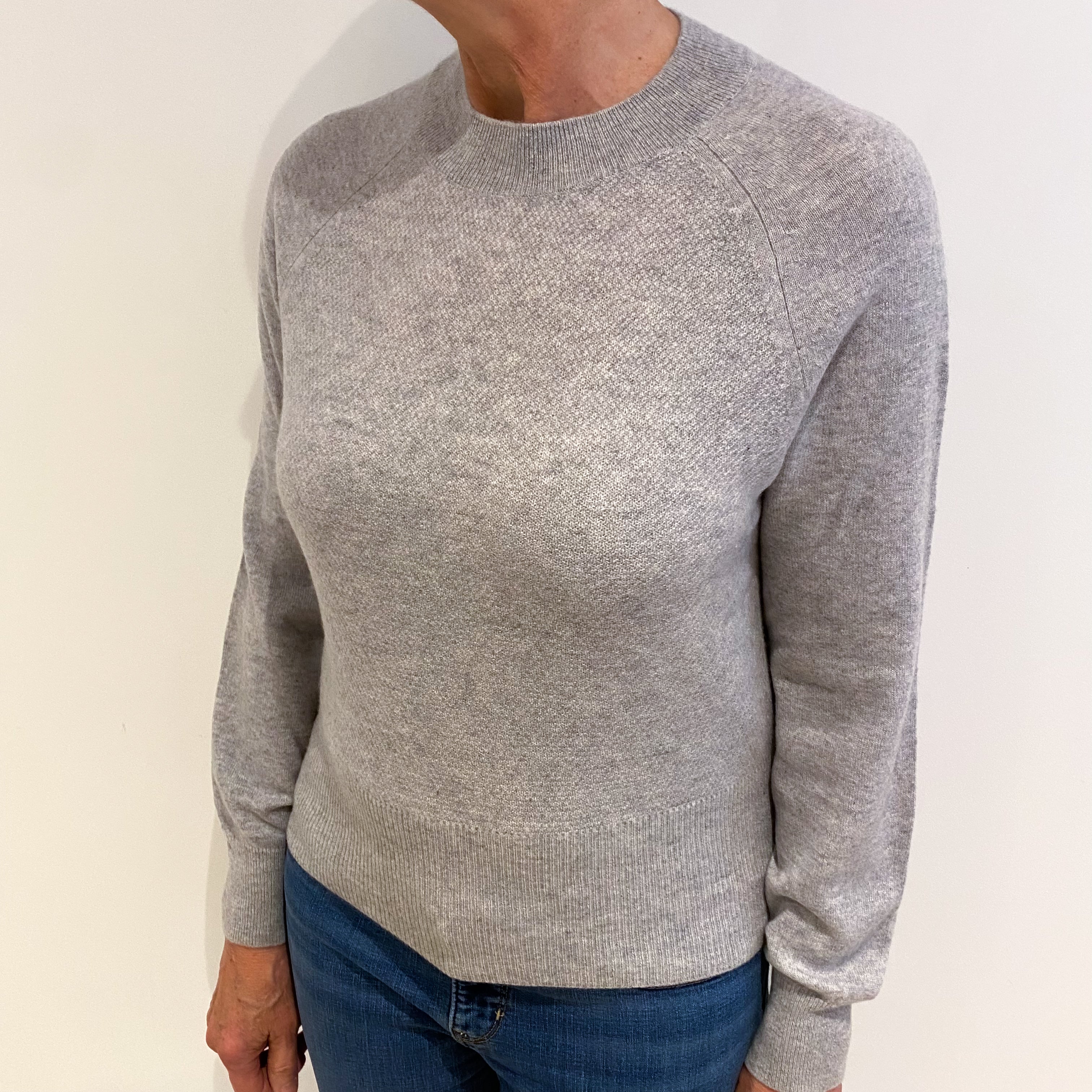 Smokey Grey Cashmere Crew Neck Textured Jumper Medium