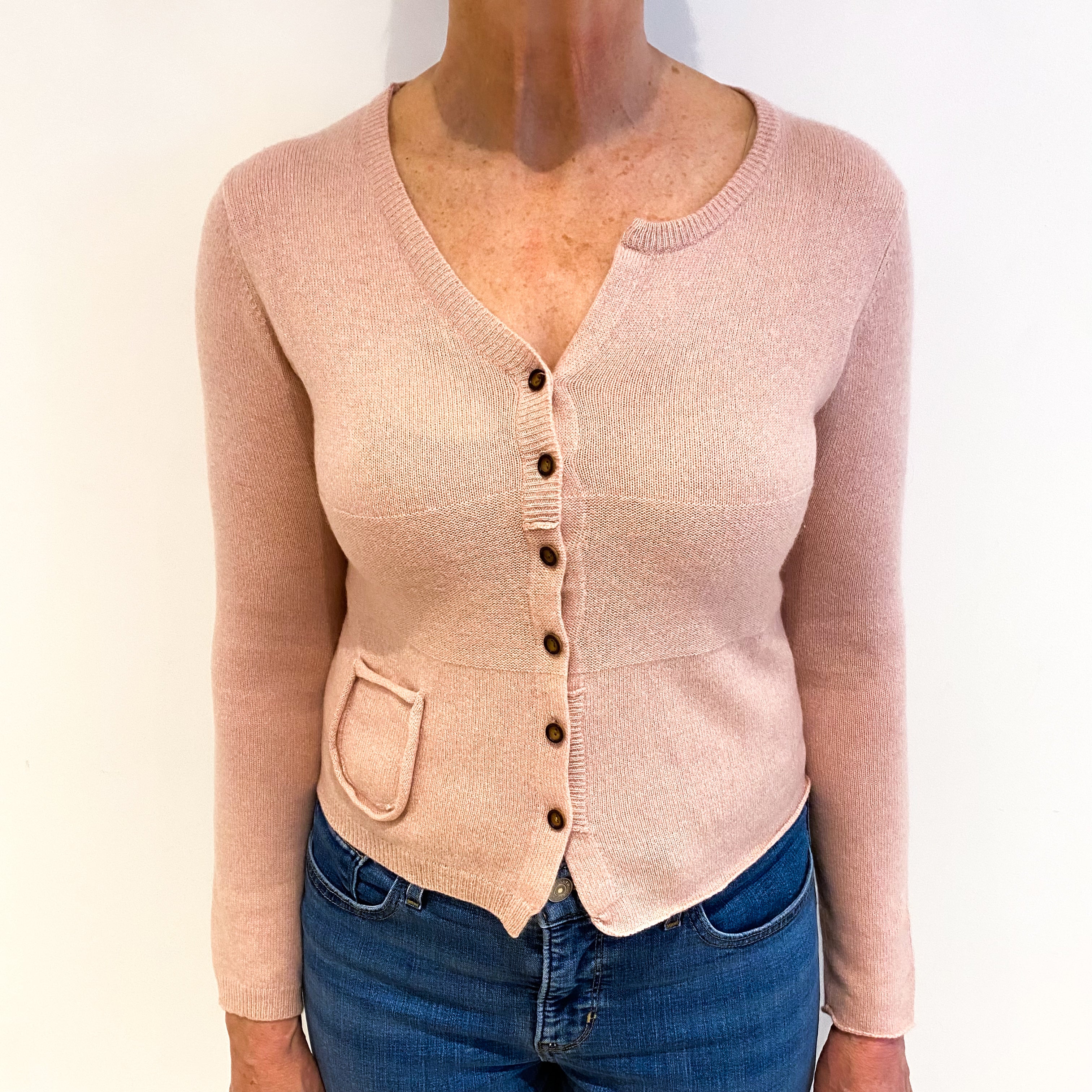 Blush Pink Cashmere Asymmetrical V Neck Cardigan Medium