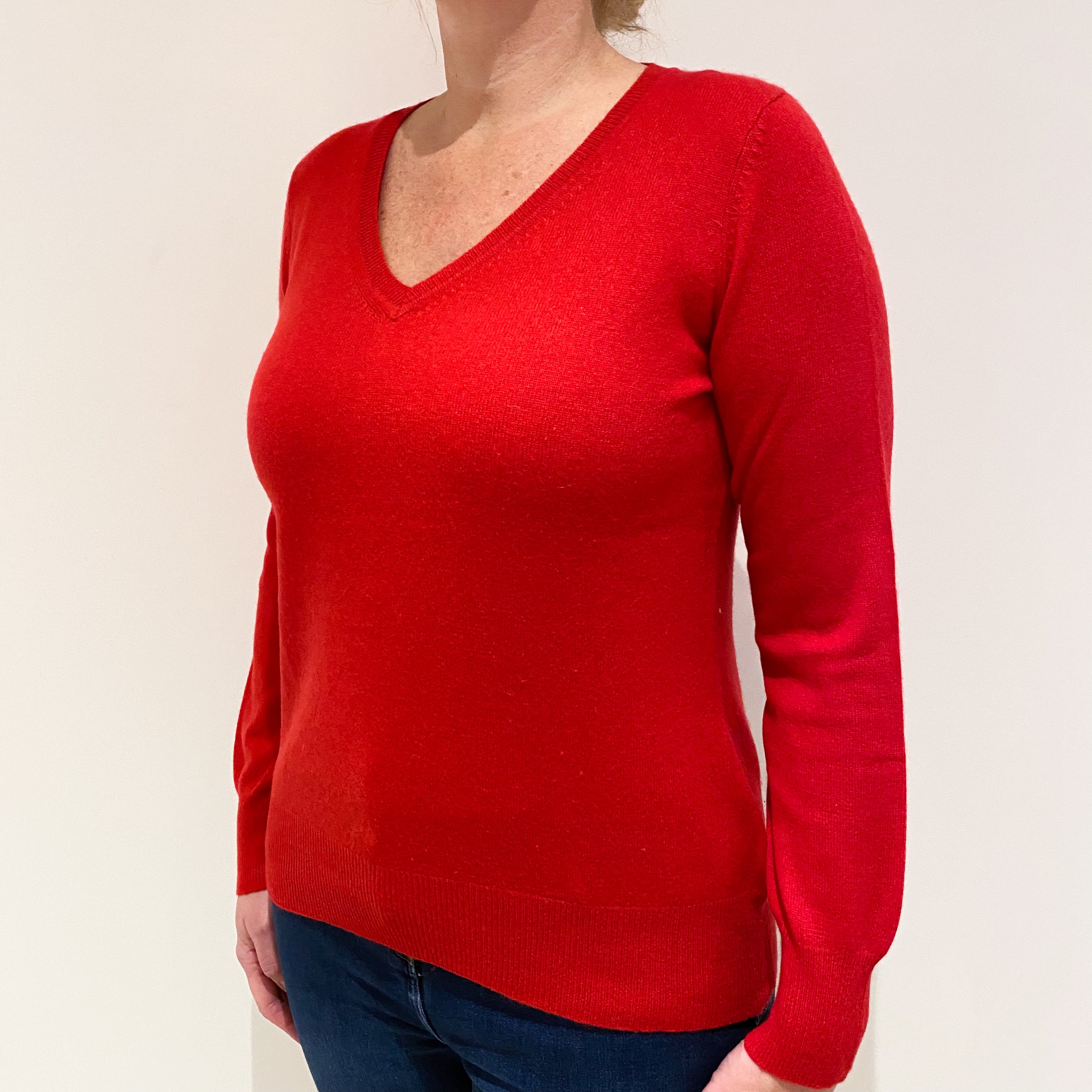 Berry Cashmere V-Neck Jumper Large