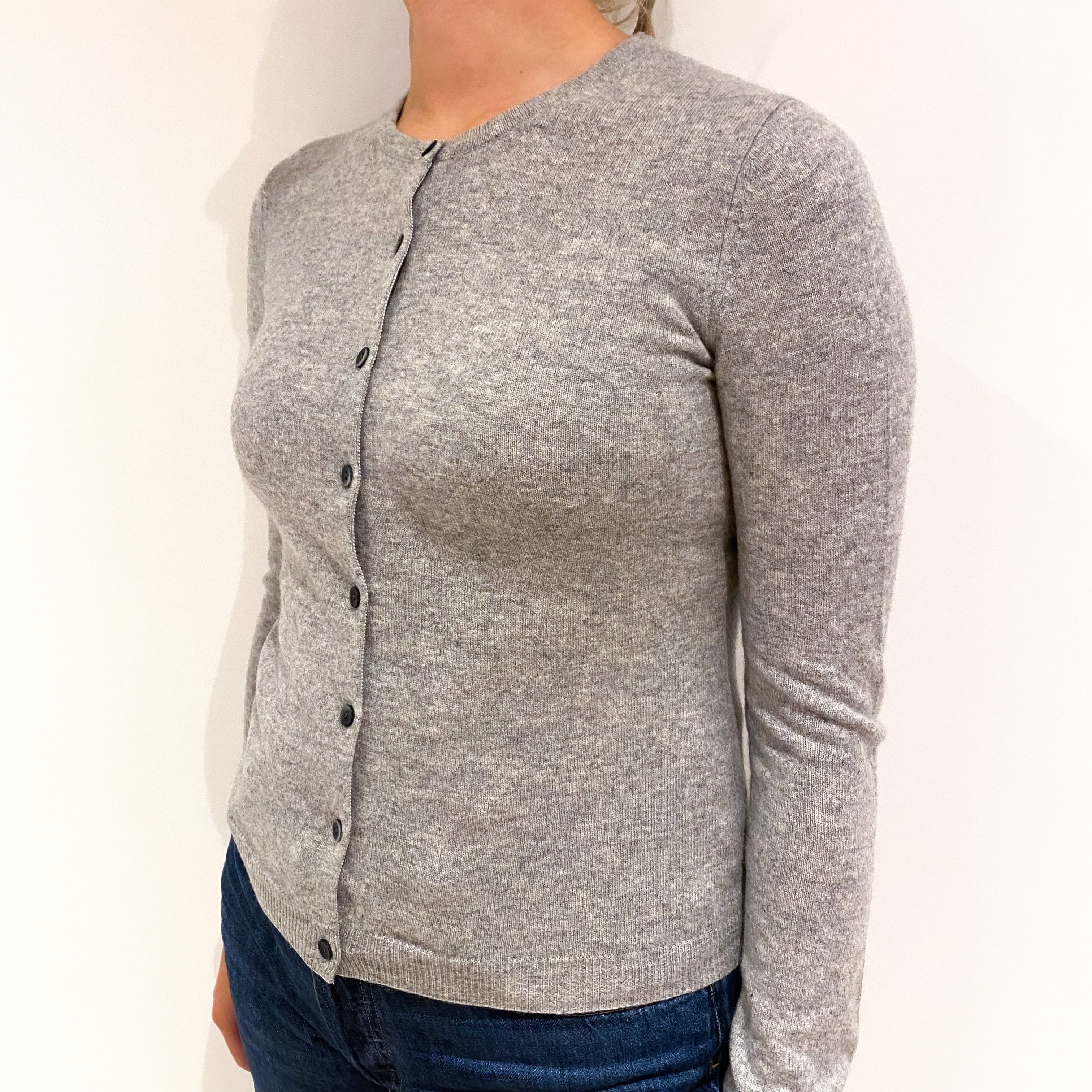 Smoke Grey Cashmere Crew Neck Cardigan Small