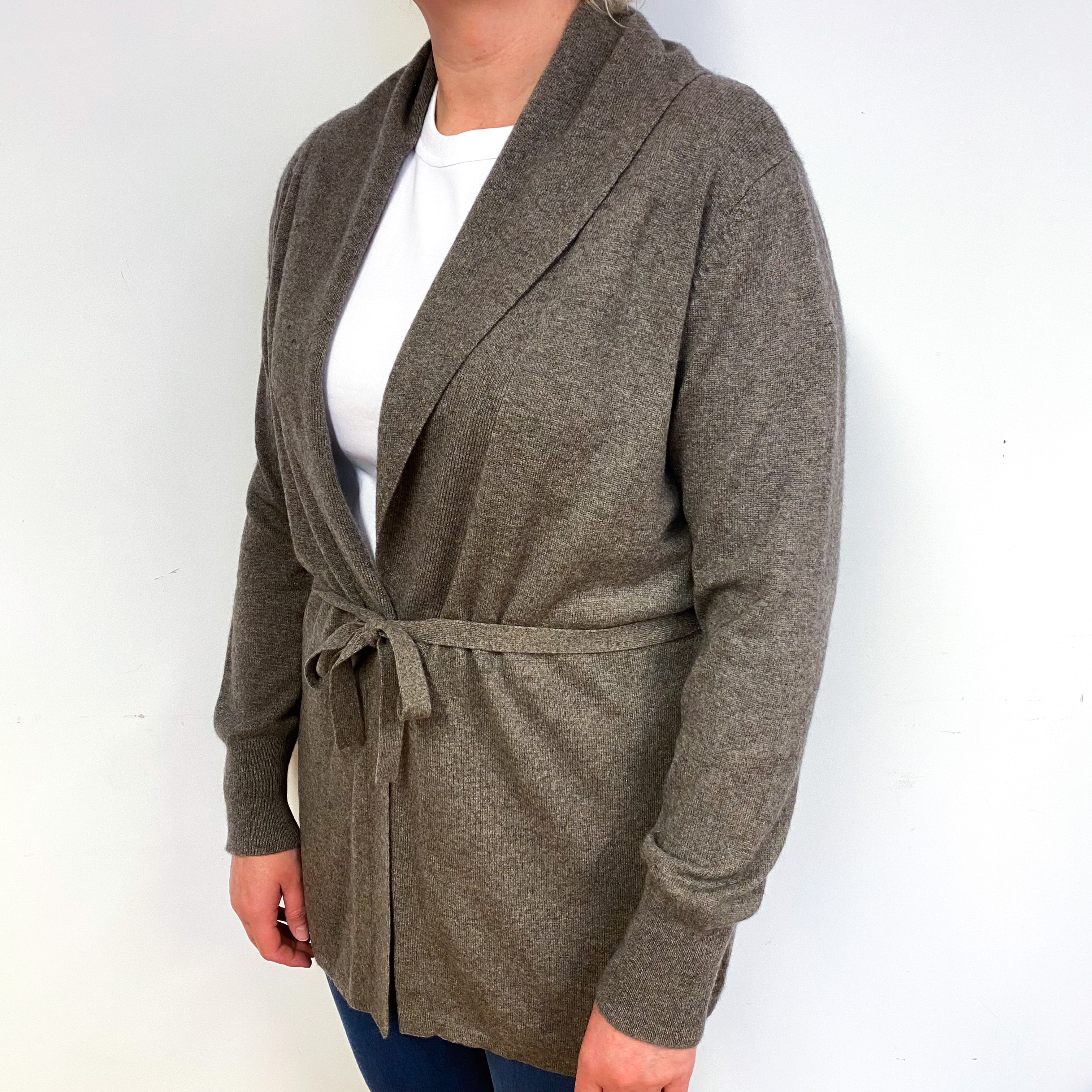 Muted Brown Cashmere Belted Cardigan Large