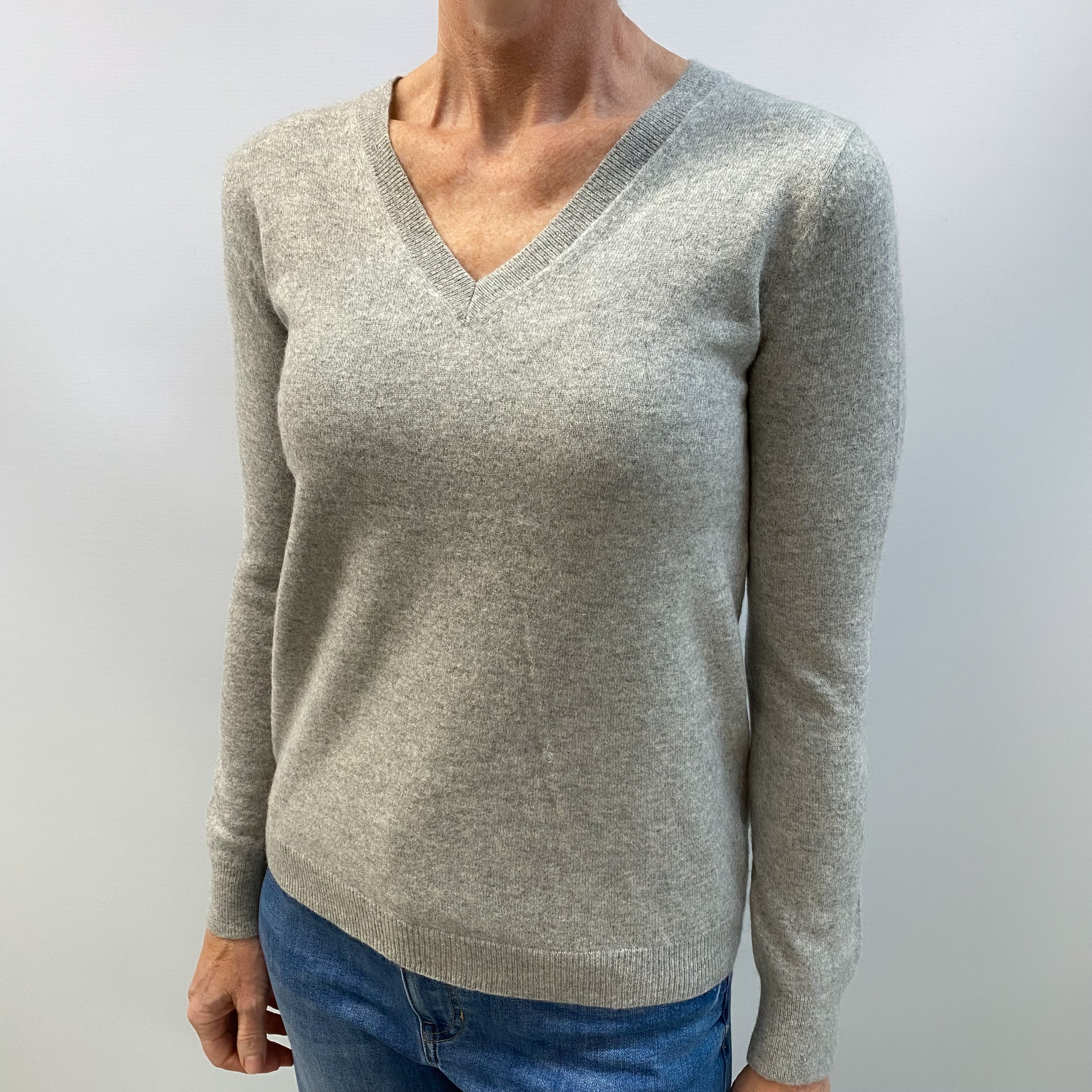 Smoke Grey Cashmere V Neck Jumper Small