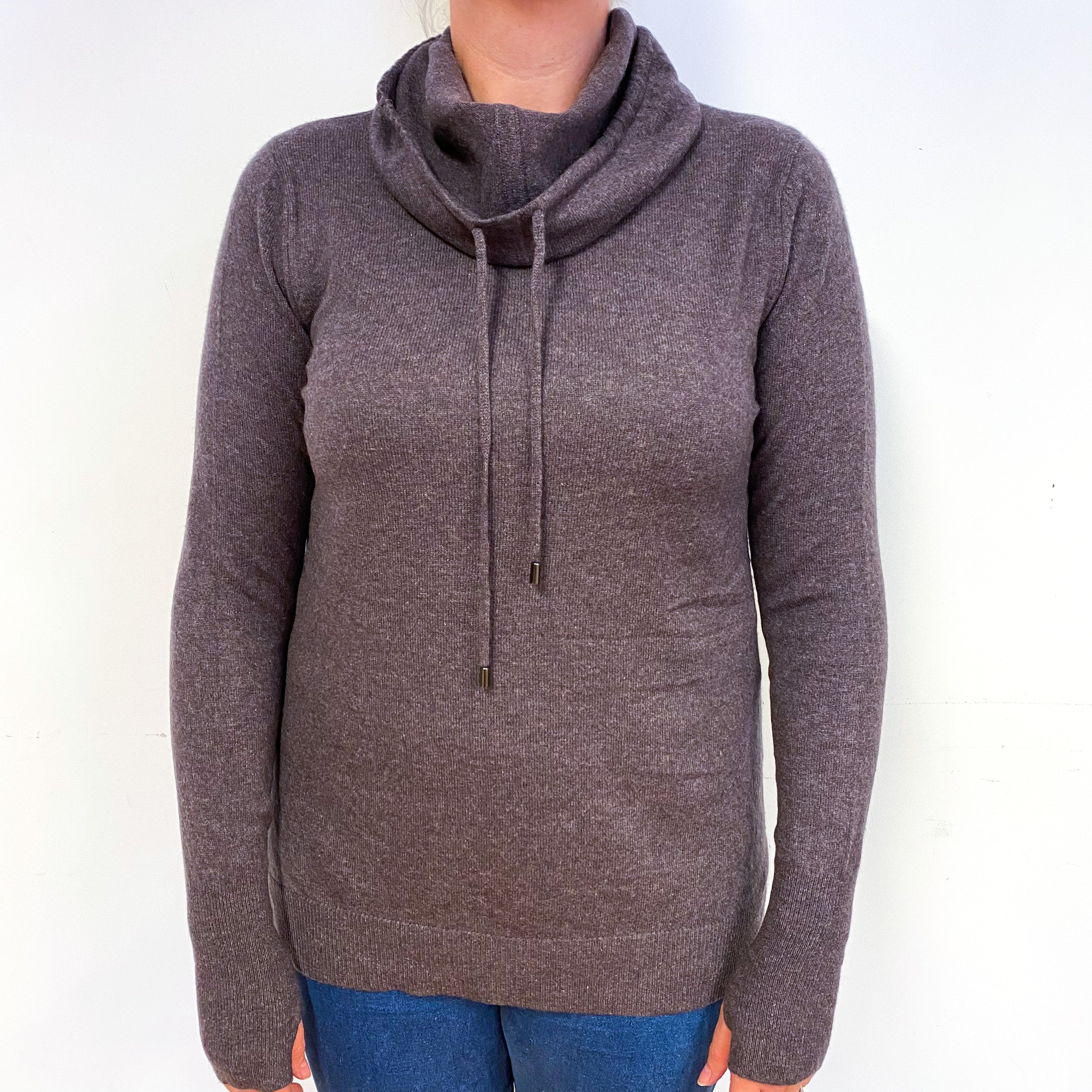 Slate Purple Cashmere Drawstring Cowl Neck Jumper Large