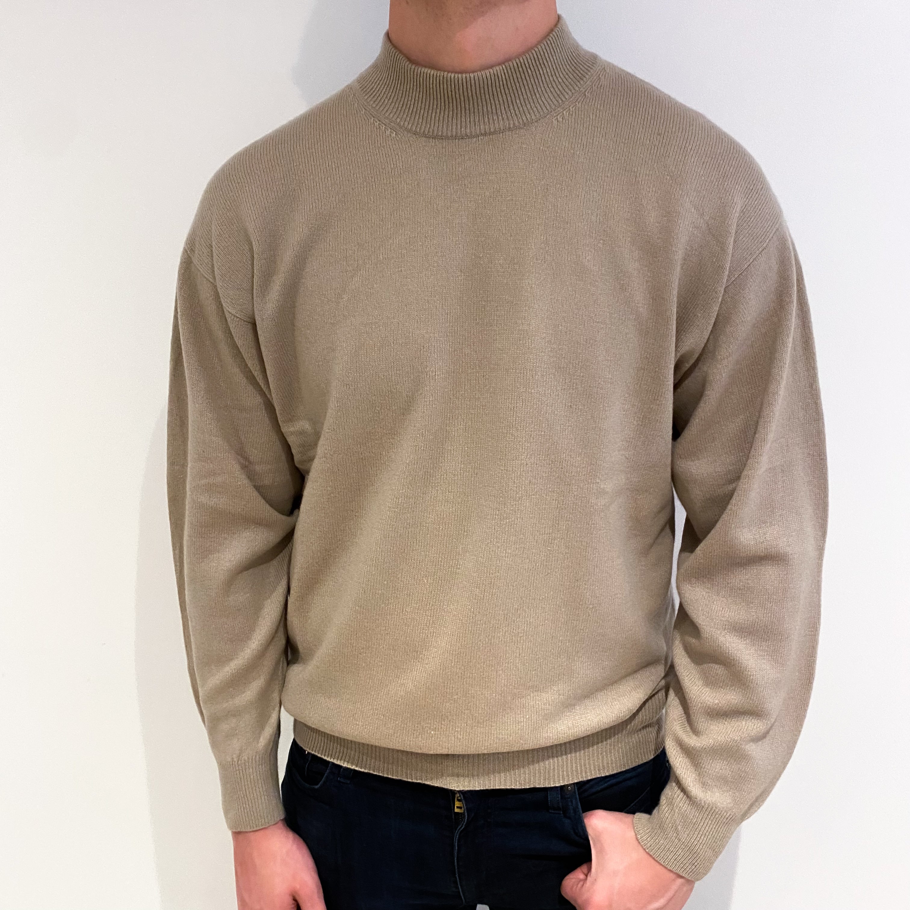 Men's Fawn Beige Cashmere Turtle Neck Jumper XL