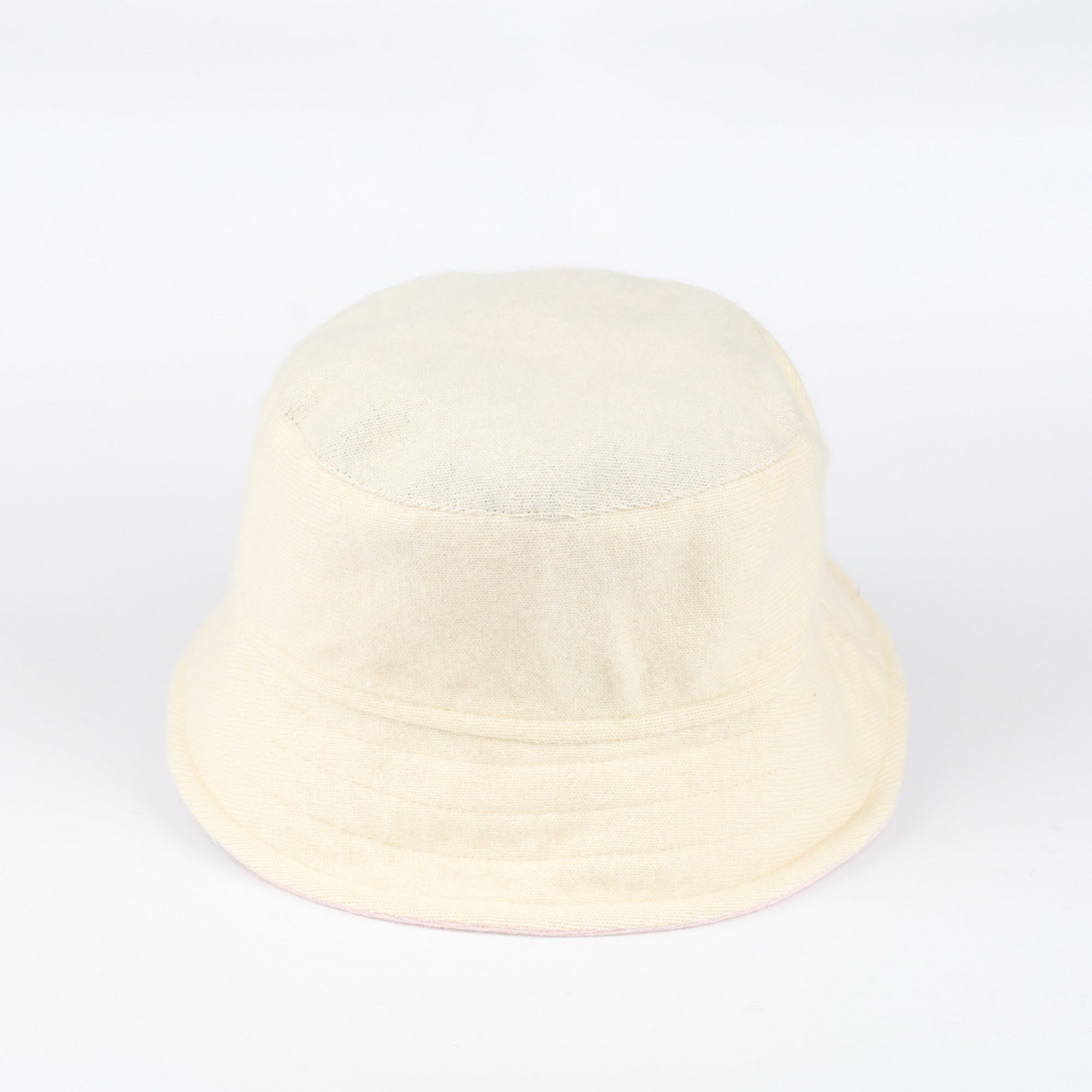 Vanilla Cream and Pale Pink Reversible Cashmere Bucket Hat Small
