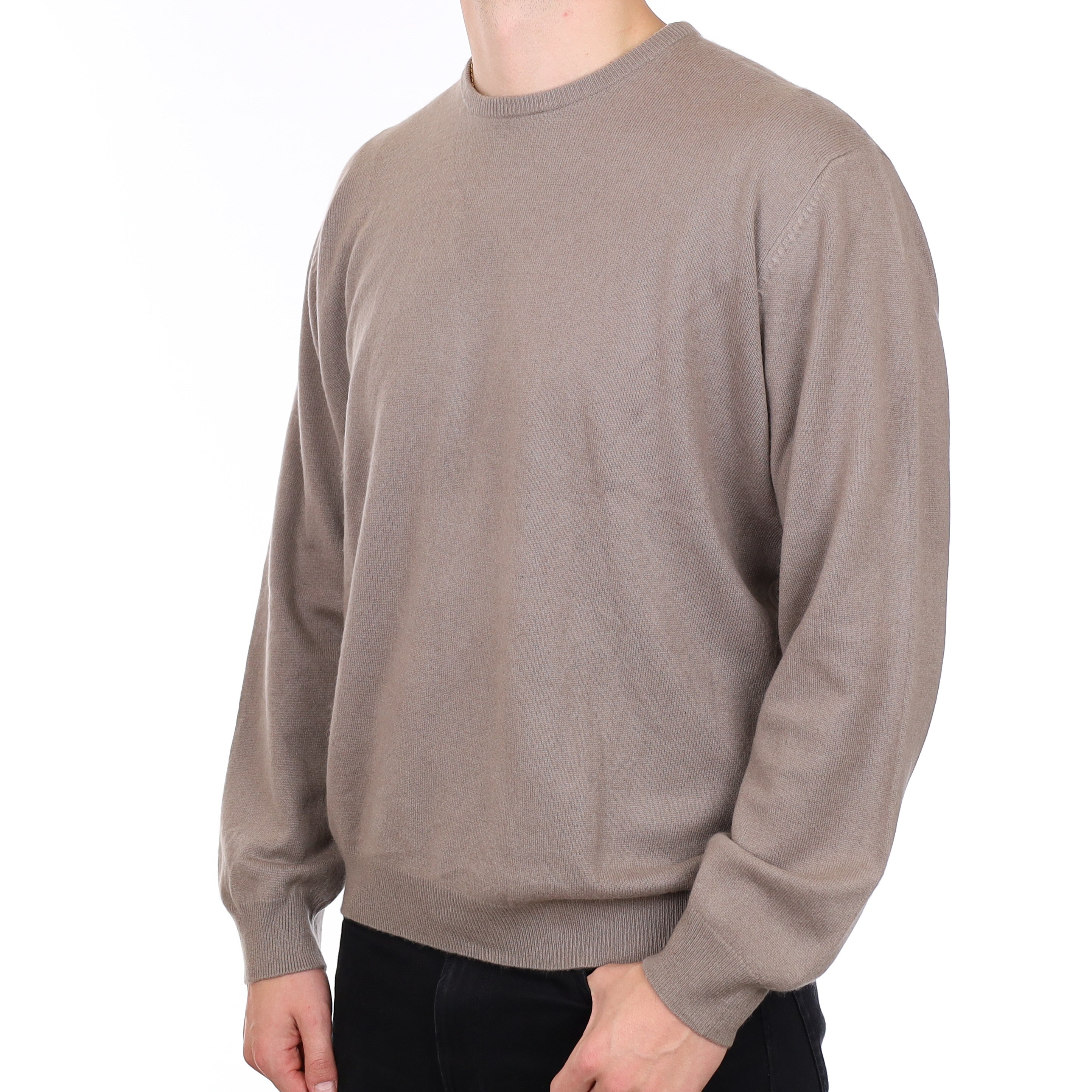 Men’s Fossil Brown Cashmere Crew Neck Jumper XXL